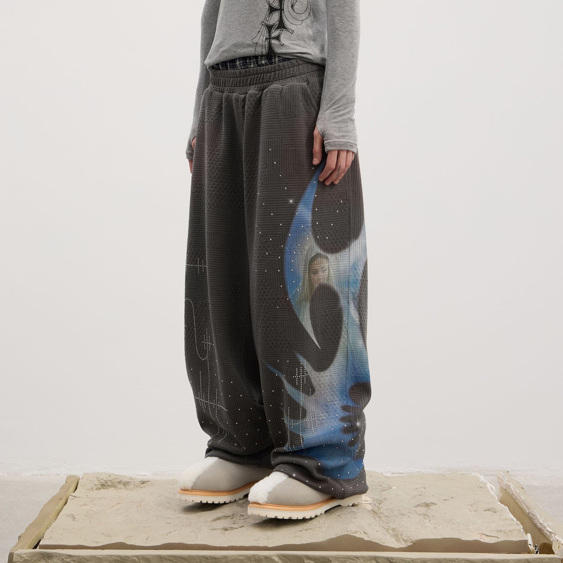 DND4DES Virgin Mary Graphic Rhinestone Sweatpants-Pants-S (Preorder)-Black-Free Shipping Leatheretro