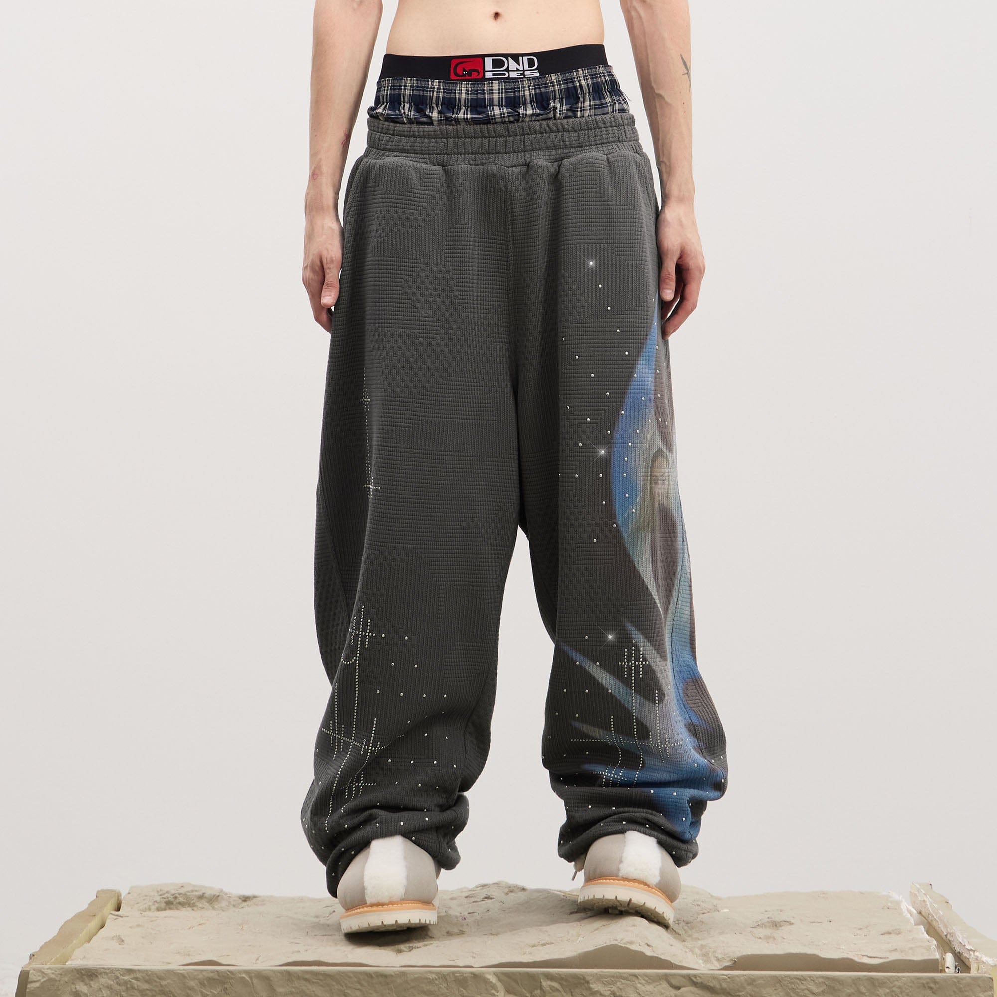 DND4DES Virgin Mary Graphic Rhinestone Sweatpants-Pants-S (Preorder)-Black-Free Shipping Leatheretro