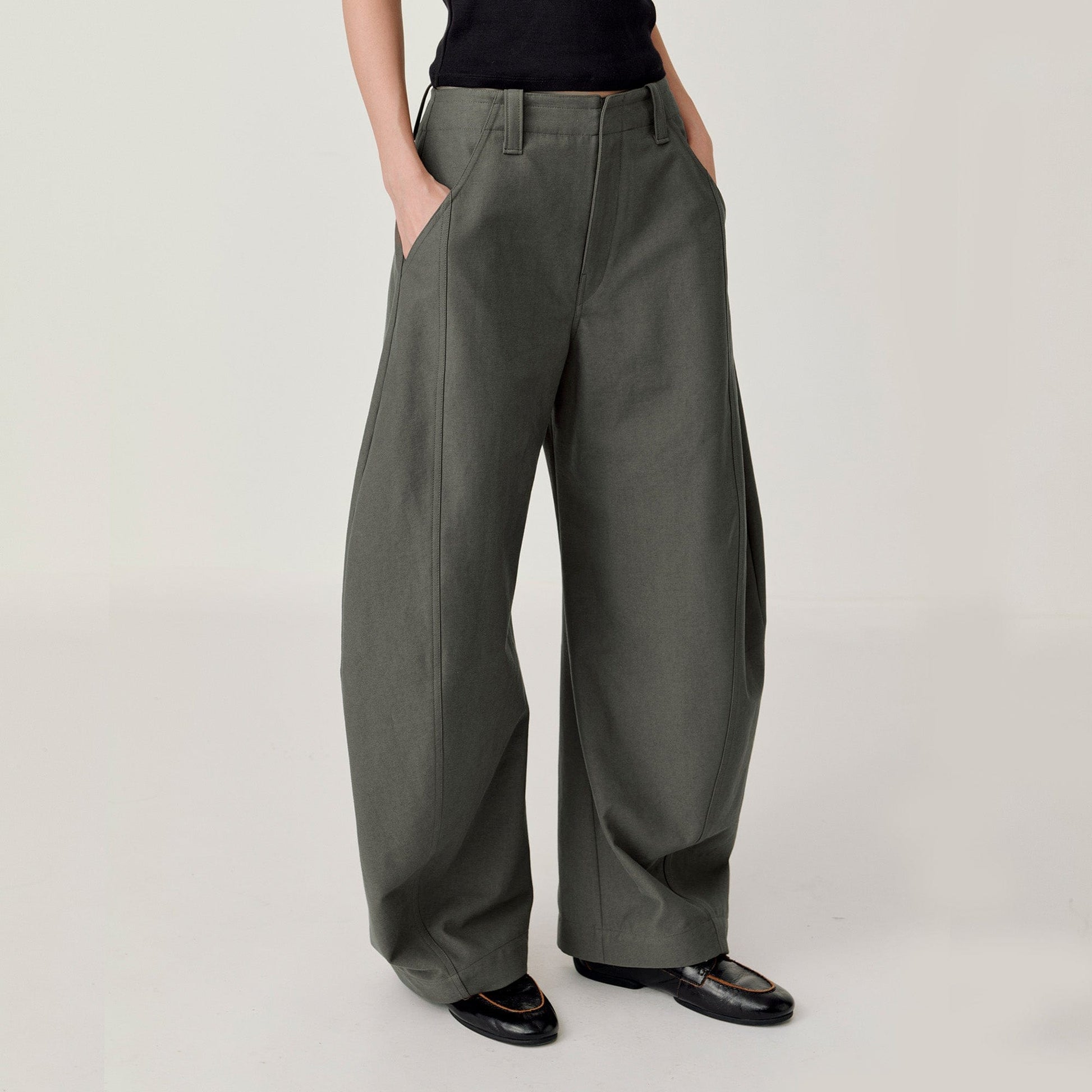 OPICLOTH Retro Curved-Cut Tailored Pants-Pants-XS-Free Shipping Leatheretro