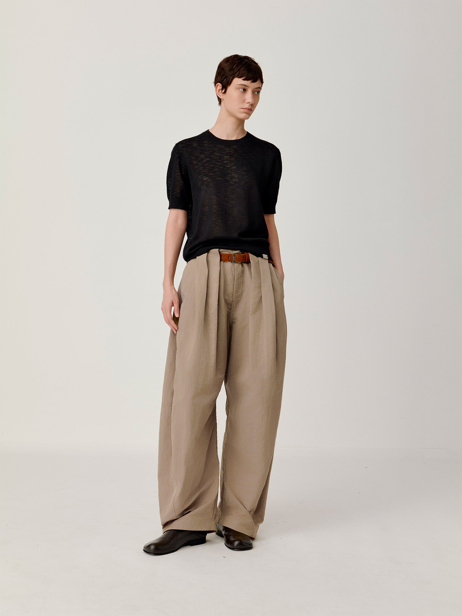 OPICLOTH Pleat Belted Curve Trousers-Pants-XS-Free Shipping Leatheretro