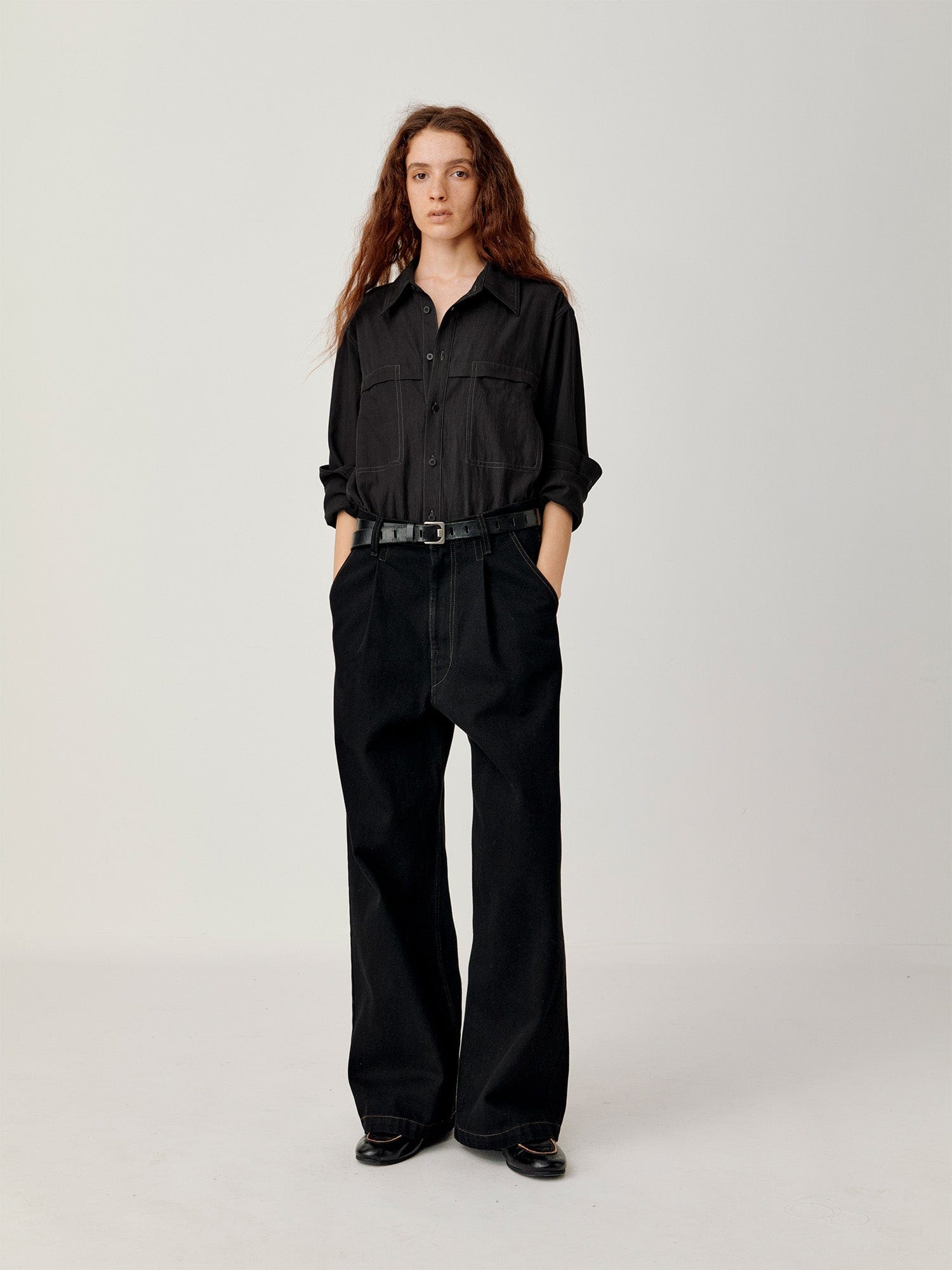 OPICLOTH Washed Contrast Stitch Wide-Leg Jeans-Jeans-XS (Preorder)-Free Shipping Leatheretro