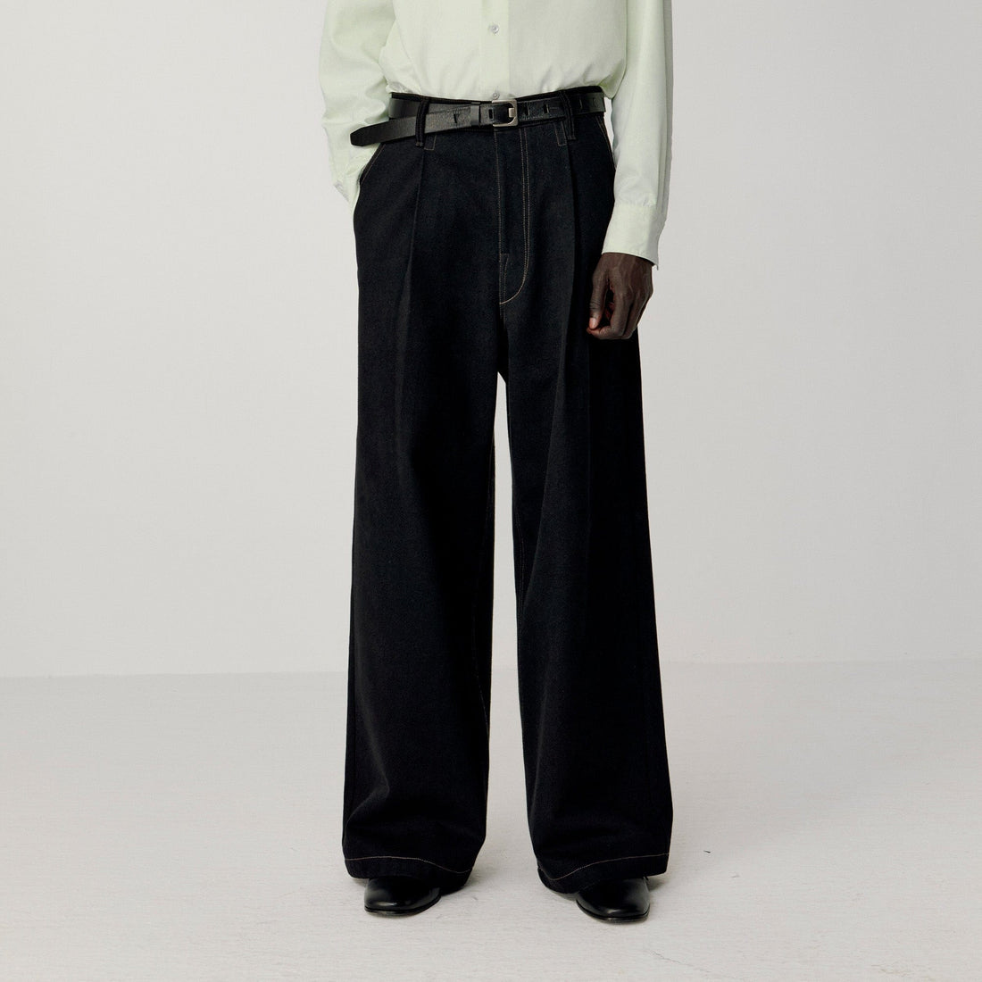 OPICLOTH Washed Contrast Stitch Wide-Leg Jeans-Jeans-XS (Preorder)-Free Shipping Leatheretro