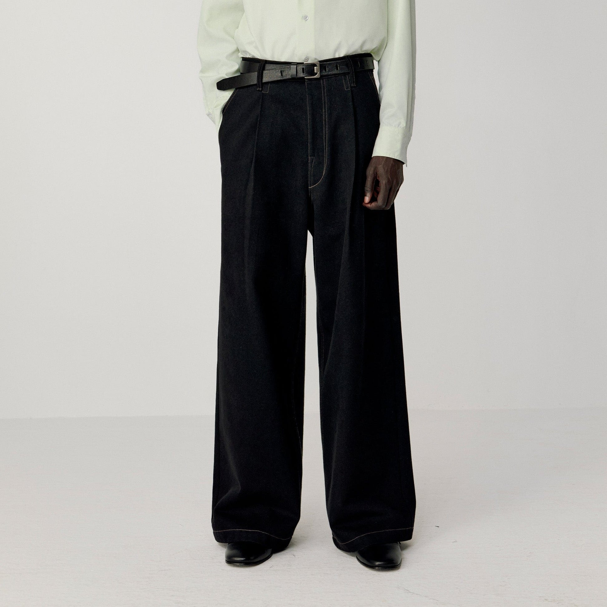 OPICLOTH Washed Contrast Stitch Wide-Leg Jeans-Jeans-XS (Preorder)-Free Shipping Leatheretro