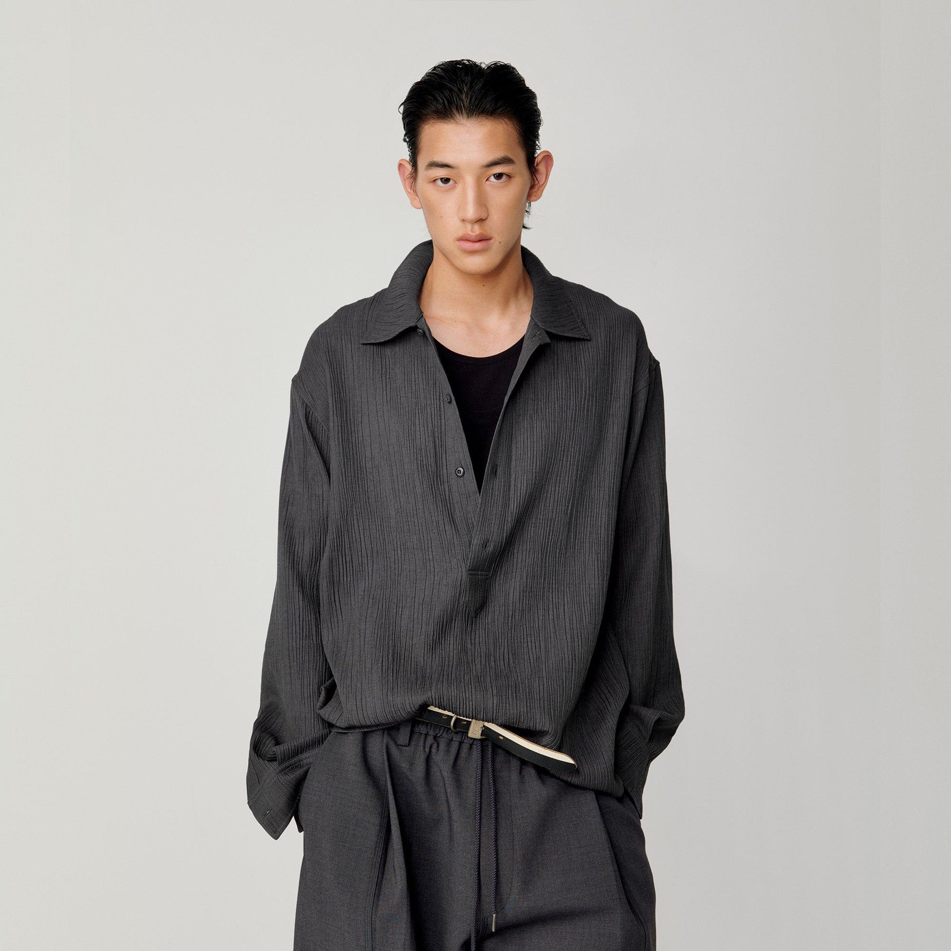 OPICLOTH Essential Crinkled Pullover-Shirt-S-Dark Gray-Free Shipping Leatheretro