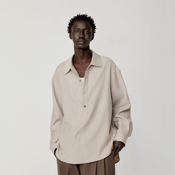 OPICLOTH Essential Crinkled Pullover-Shirt-S-Beige-Free Shipping Leatheretro