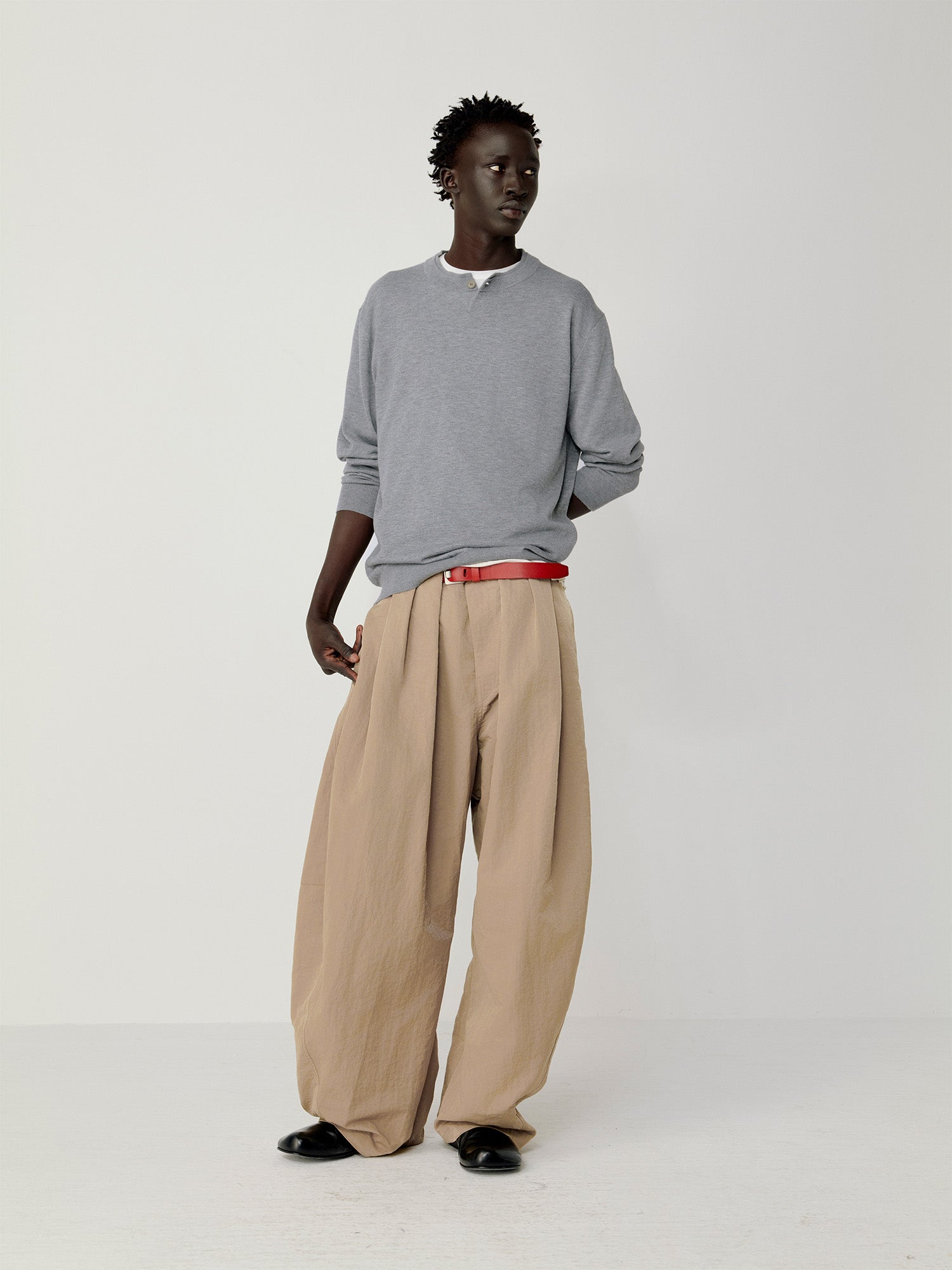 OPICLOTH Pleat Belted Curve Trousers-Pants-XS-Free Shipping Leatheretro