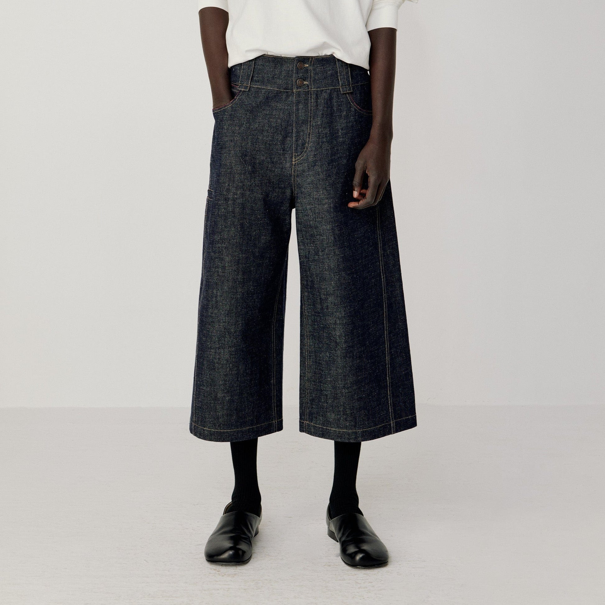 OPICLOTH Essential Stitched Cropped Raw Jeans-Jeans-XS-Free Shipping Leatheretro