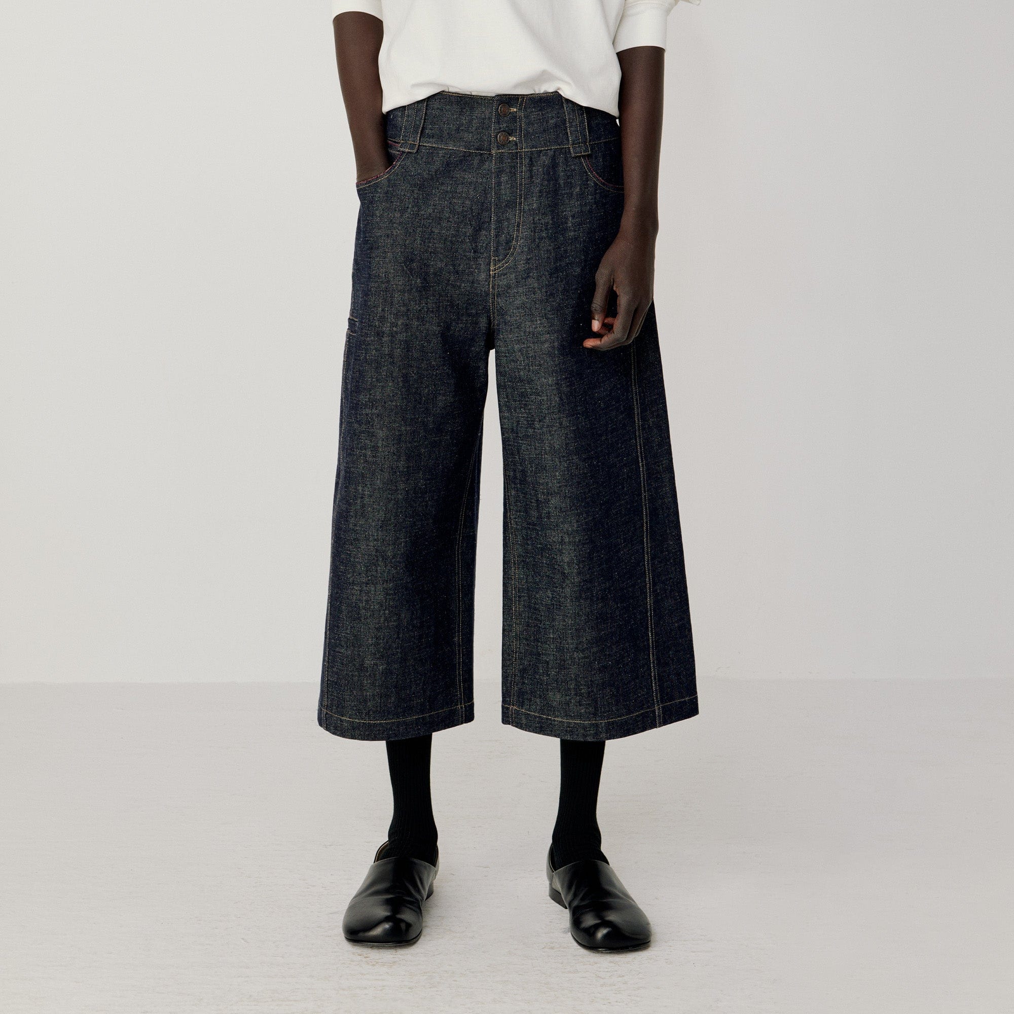 OPICLOTH Essential Stitched Cropped Raw Jeans-Jeans-XS-Free Shipping Leatheretro