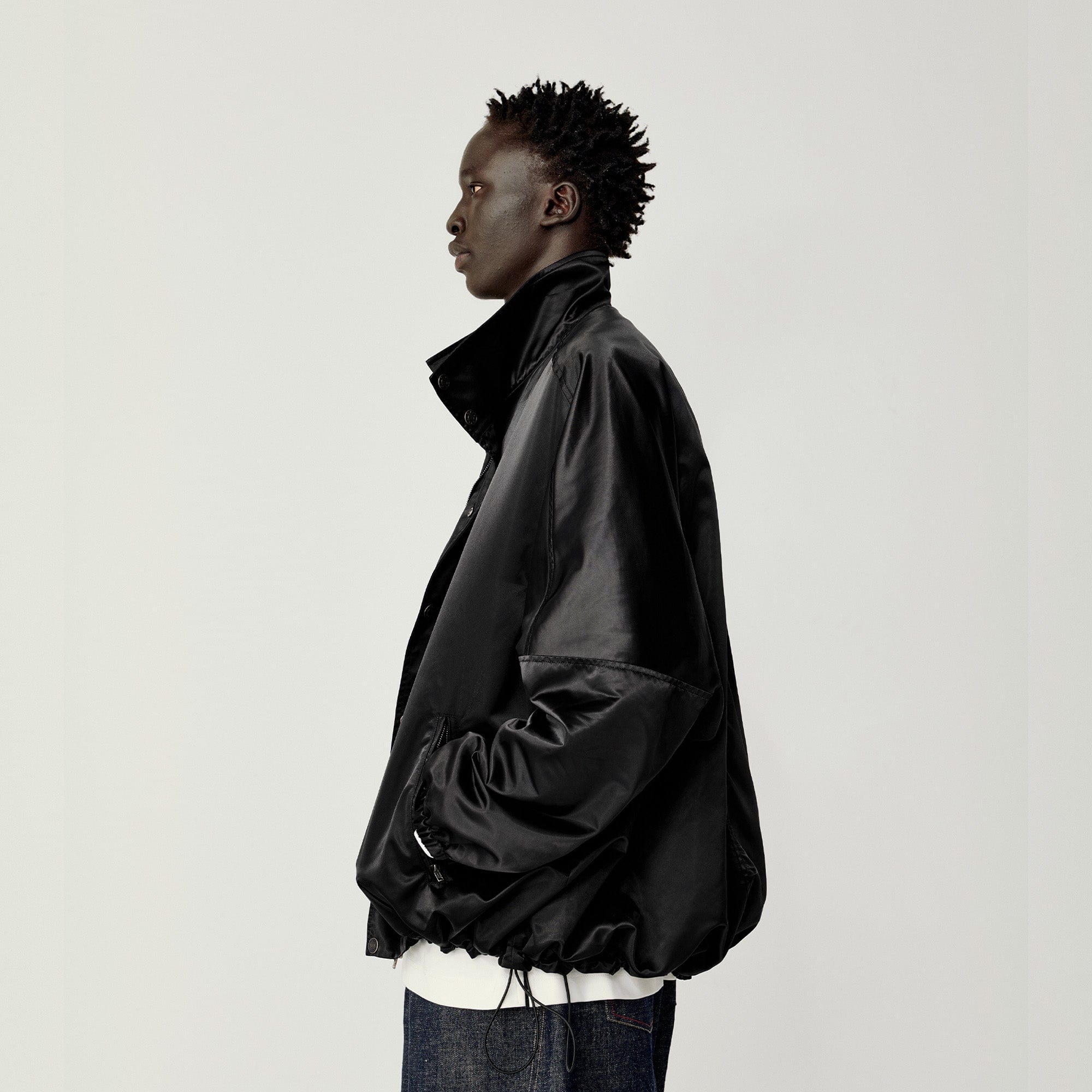 OPICLOTH Satin Batwing Drawstring Oversized Jacket-Jacket-S-Black-Free Shipping Leatheretro