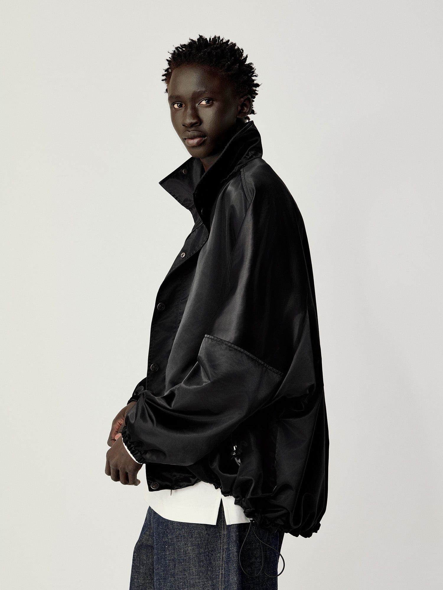 OPICLOTH Satin Batwing Drawstring Oversized Jacket-Jacket-S-Black-Free Shipping Leatheretro