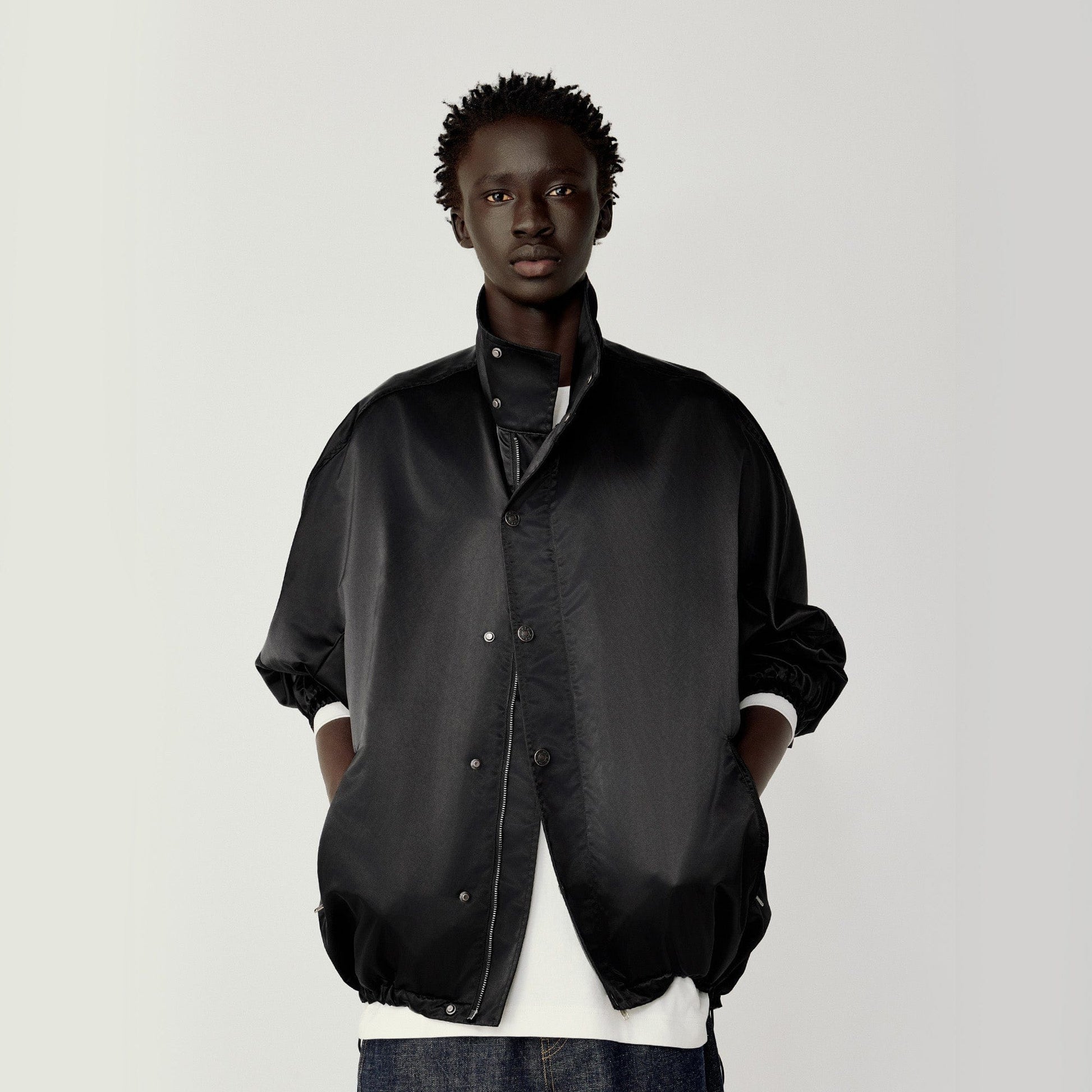 OPICLOTH Satin Batwing Drawstring Oversized Jacket-Jacket-S-Black-Free Shipping Leatheretro