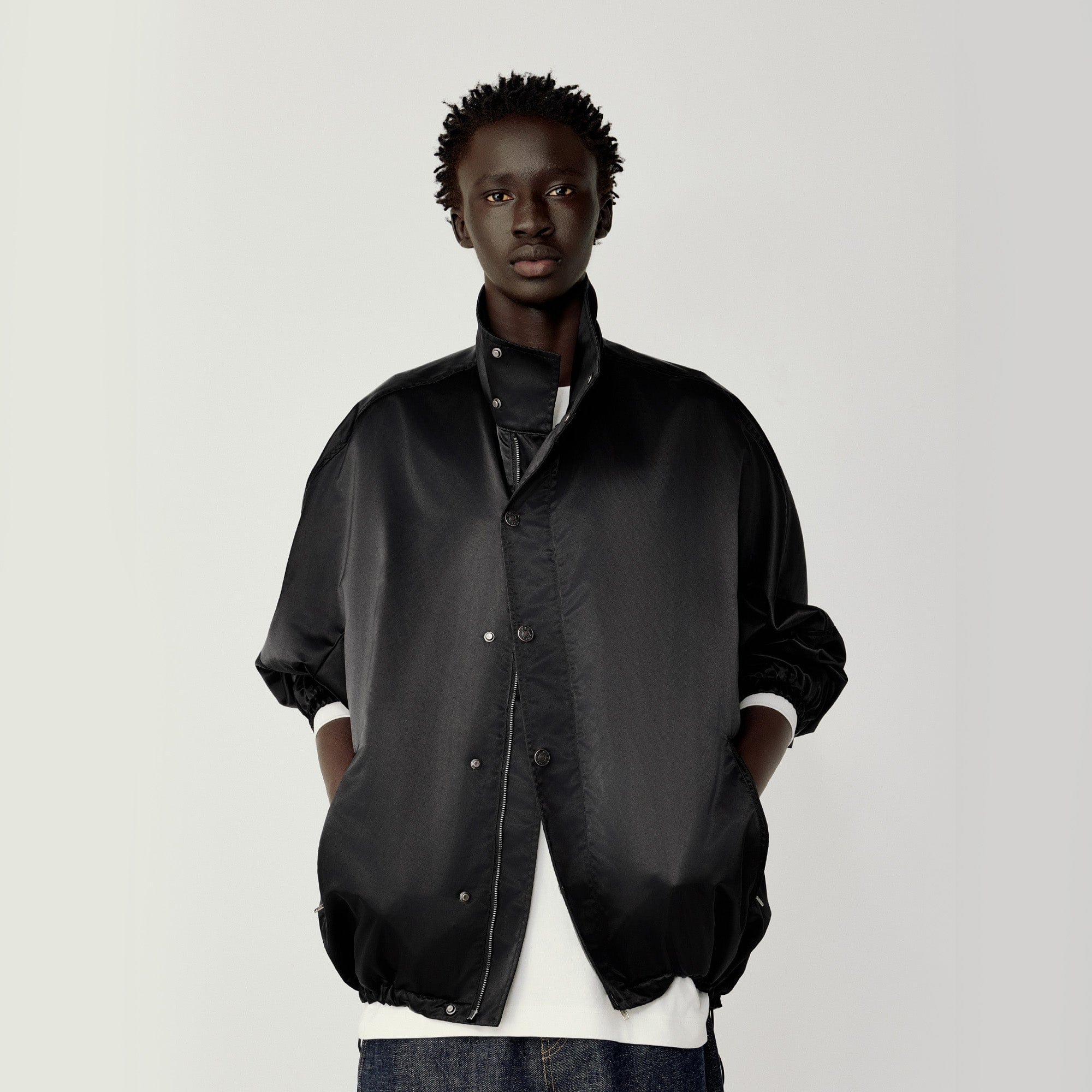 OPICLOTH Satin Batwing Drawstring Oversized Jacket-Jacket-S-Black-Free Shipping Leatheretro