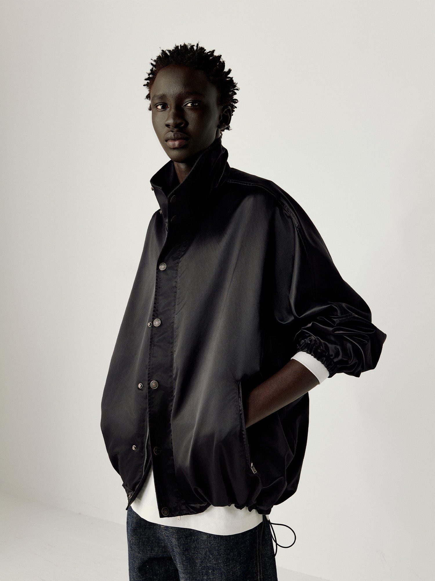 OPICLOTH Satin Batwing Drawstring Oversized Jacket-Jacket-S-Black-Free Shipping Leatheretro