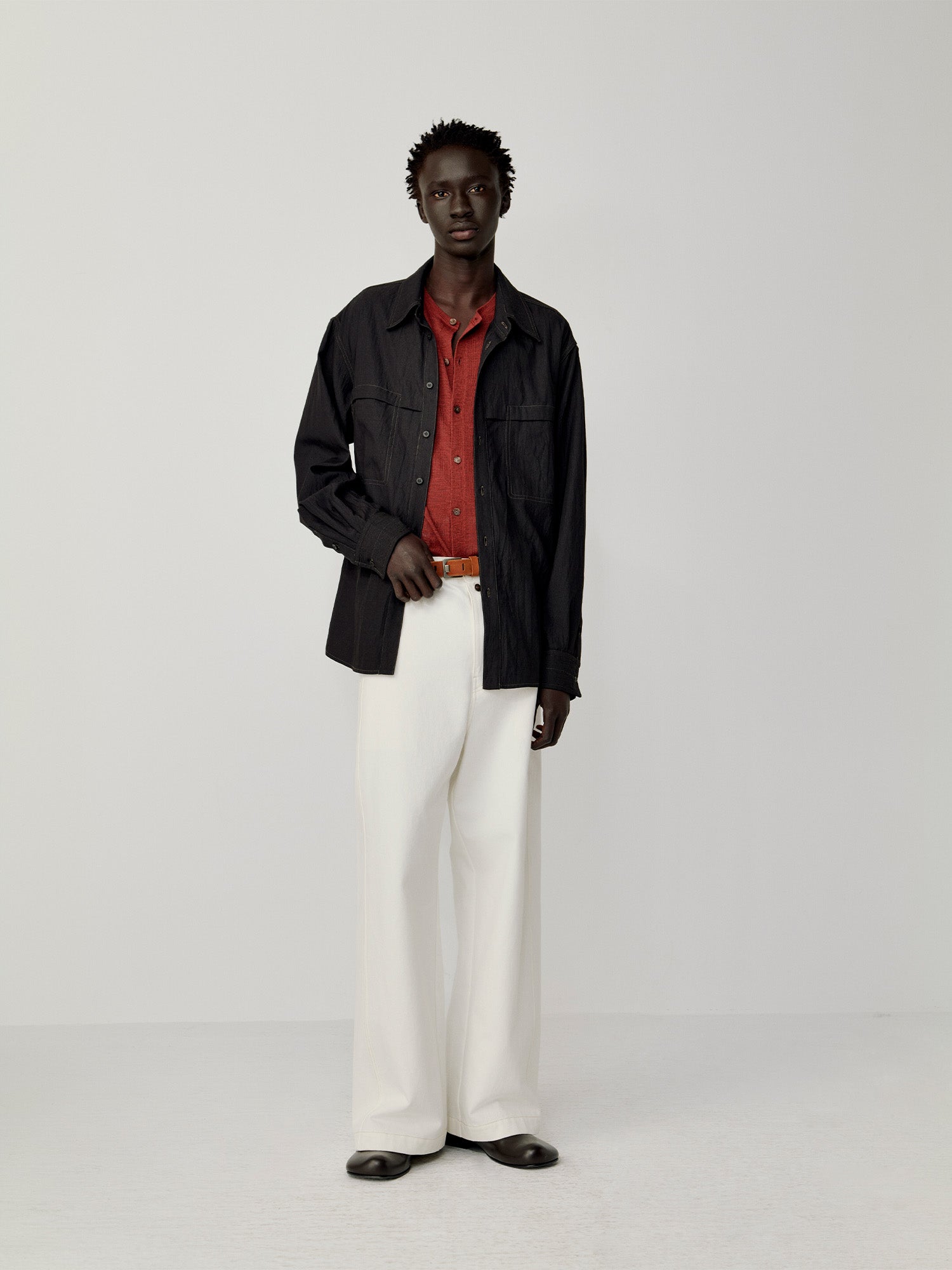 OPICLOTH Minimal Stitch Tencel-Blend Shirt-Shirt-S-Black-Free Shipping Leatheretro