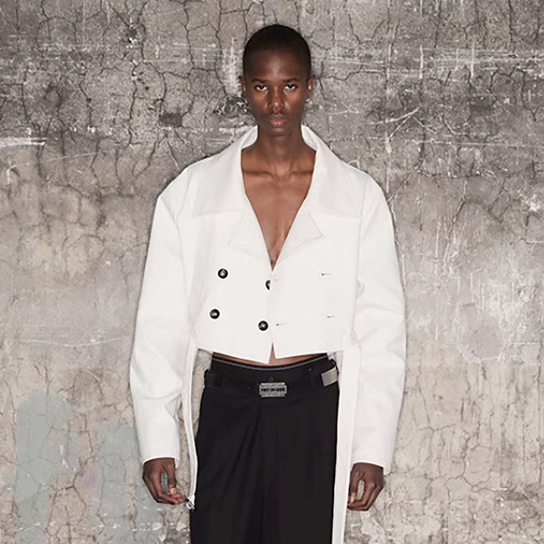 TRIANGLE PROJECT Cropped Asymmetrical Double-Breasted Cropped Jacket-Jacket-S-Free Shipping Leatheretro