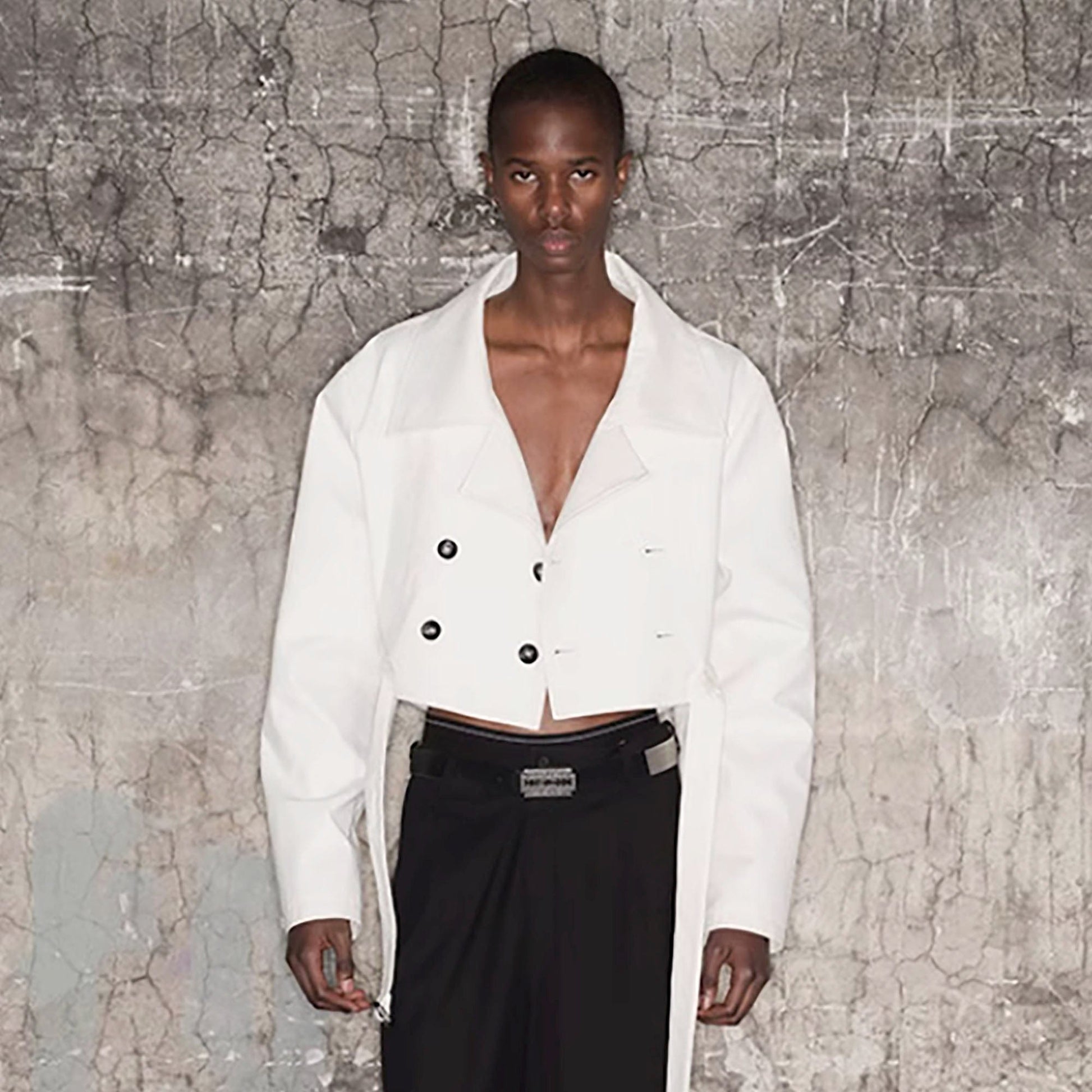 TRIANGLE PROJECT Cropped Asymmetrical Double-Breasted Cropped Jacket-Jacket-S-Free Shipping Leatheretro