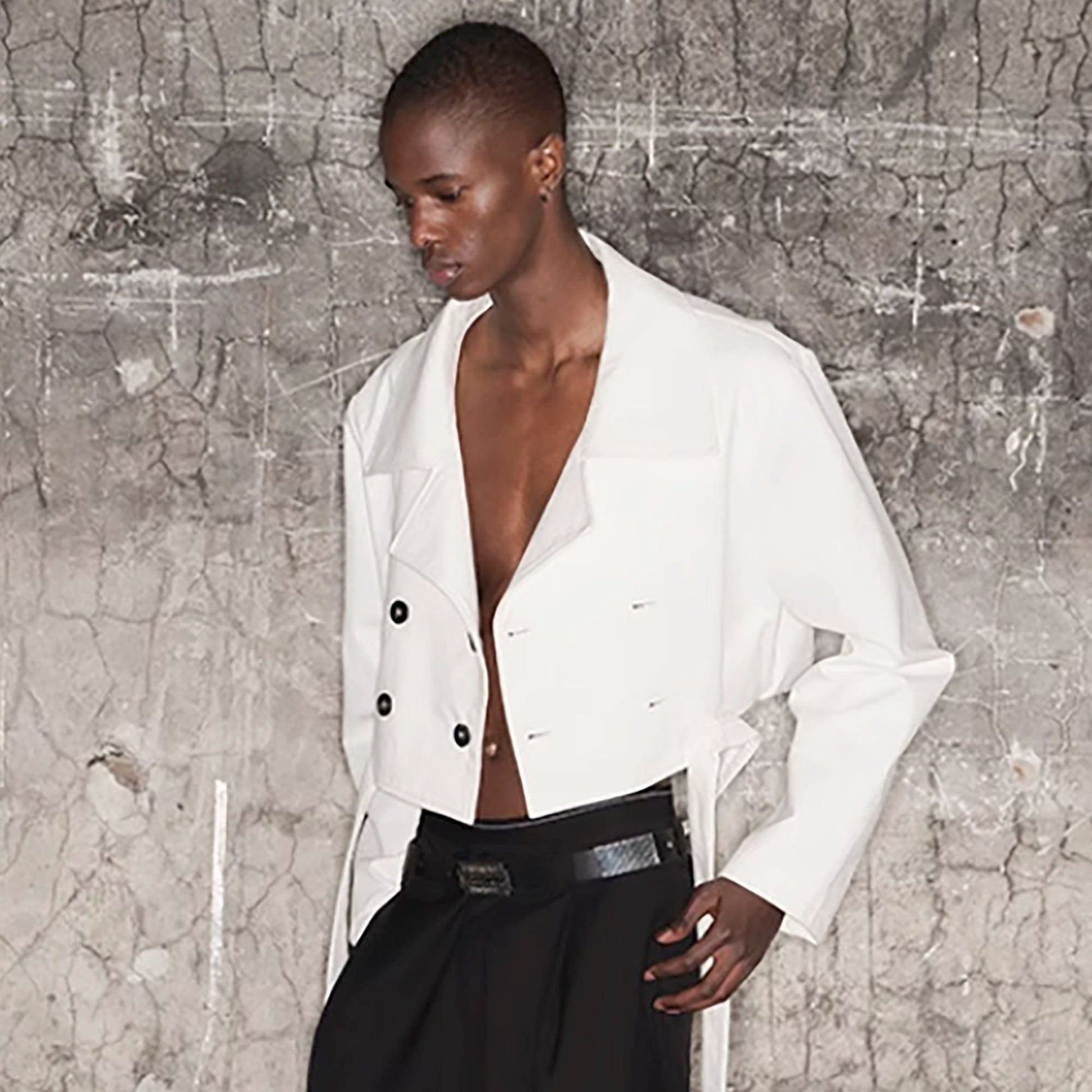 TRIANGLE PROJECT Cropped Asymmetrical Double-Breasted Cropped Jacket-Jacket-S-Free Shipping Leatheretro