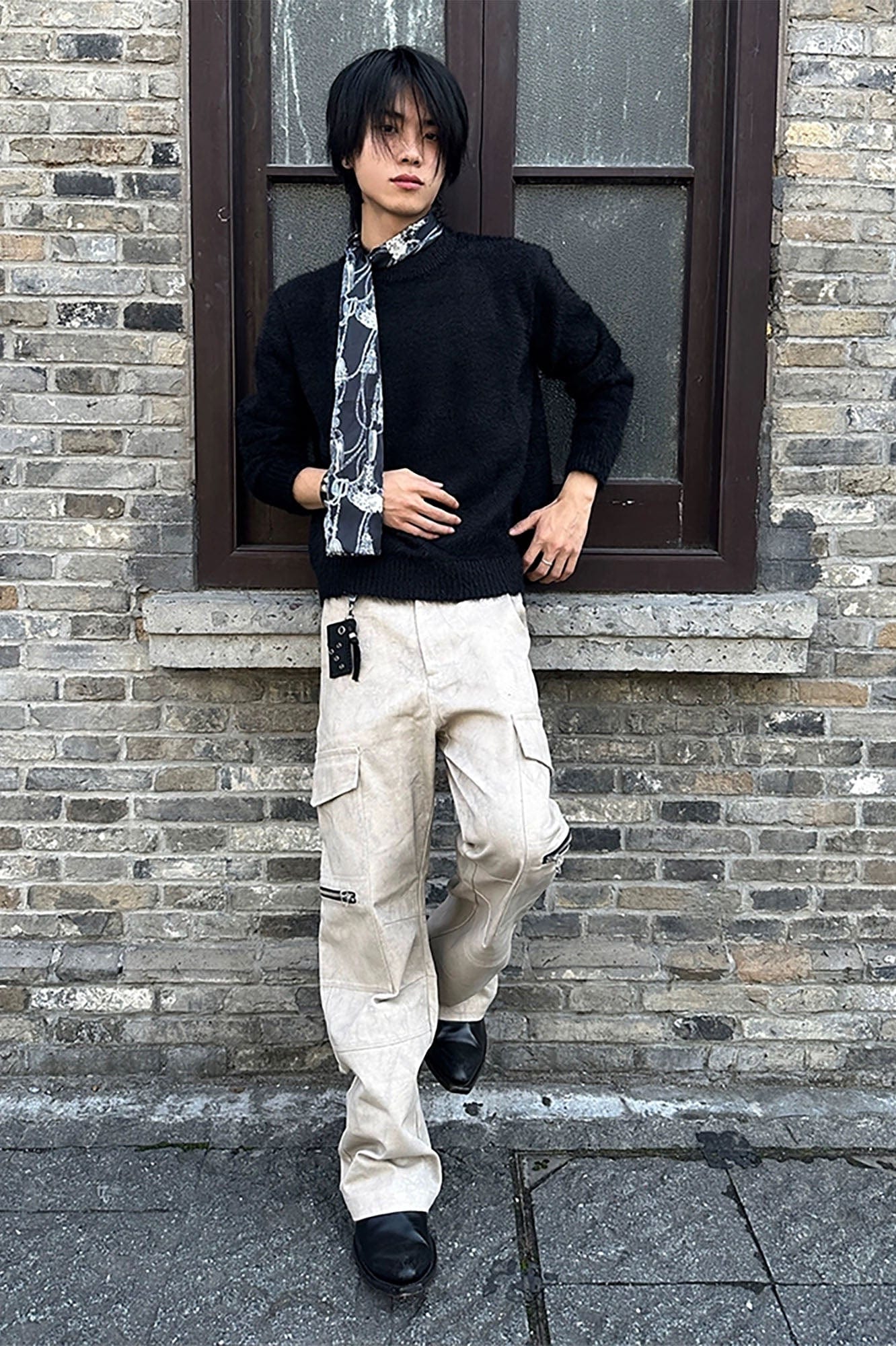 OKAYTHXBYE Muted Marble Multi-Pocket Panel Flared Cargo Pants-Pants-S-Beige-Free Shipping Leatheretro