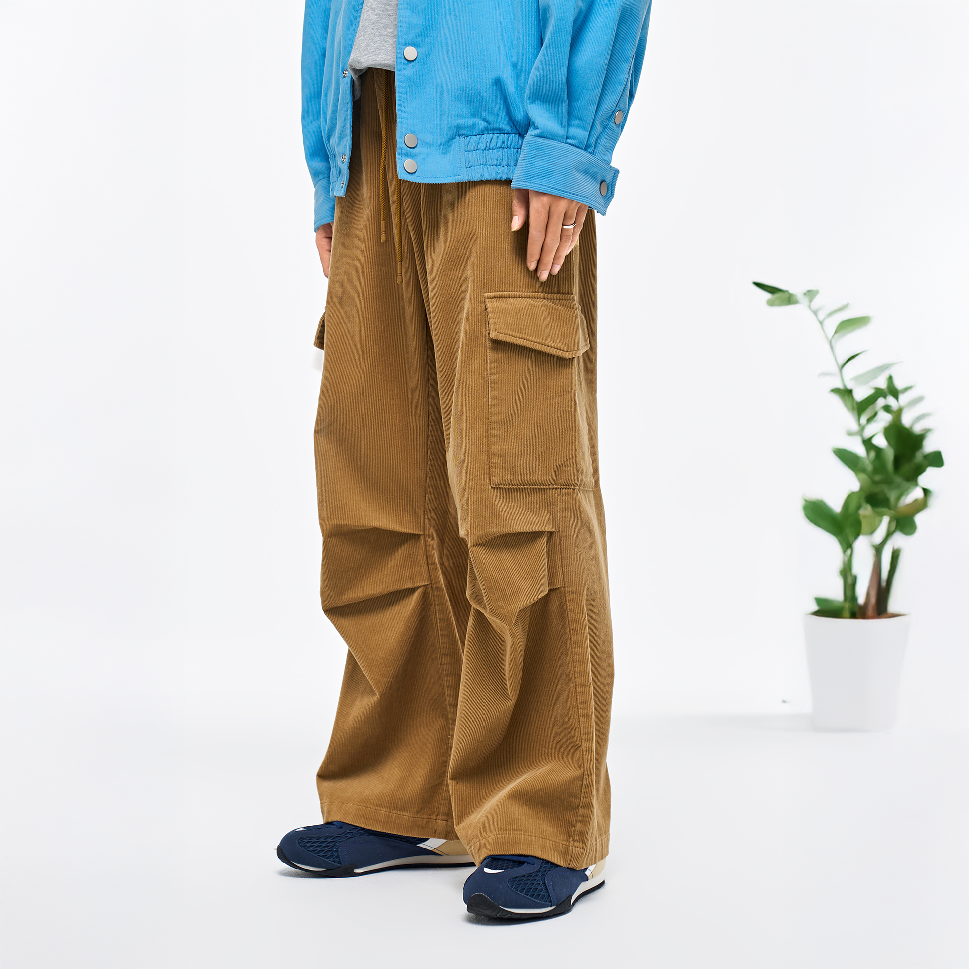 OVERLAPS Corduroy Wide-Leg Stacked Trousers-Pants-S-Free Shipping Leatheretro