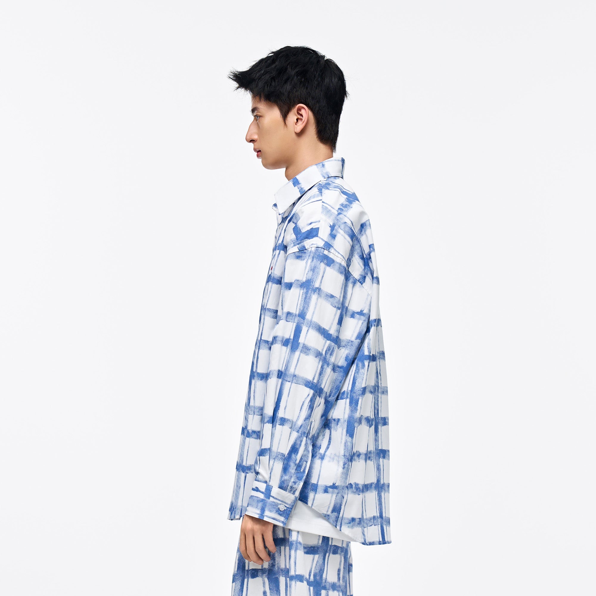 OVERLAPS Brush-Paint Grid Oversized Shirt-Shirt-S-Free Shipping Leatheretro