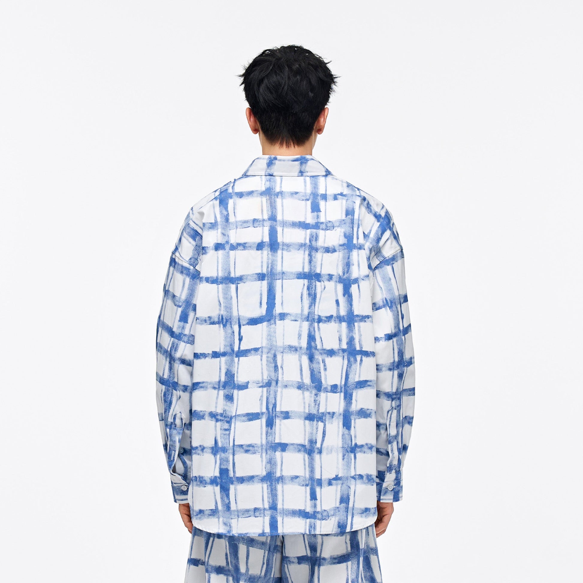 OVERLAPS Brush-Paint Grid Oversized Shirt-Shirt-S-Free Shipping Leatheretro