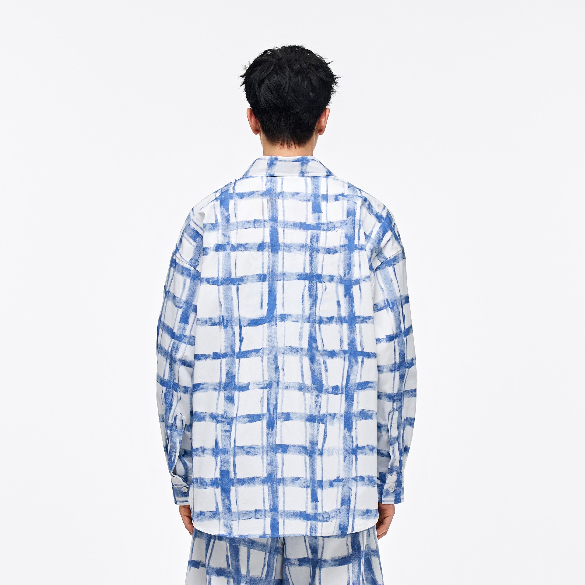 OVERLAPS Brush-Paint Grid Oversized Shirt-Shirt-S-Free Shipping Leatheretro