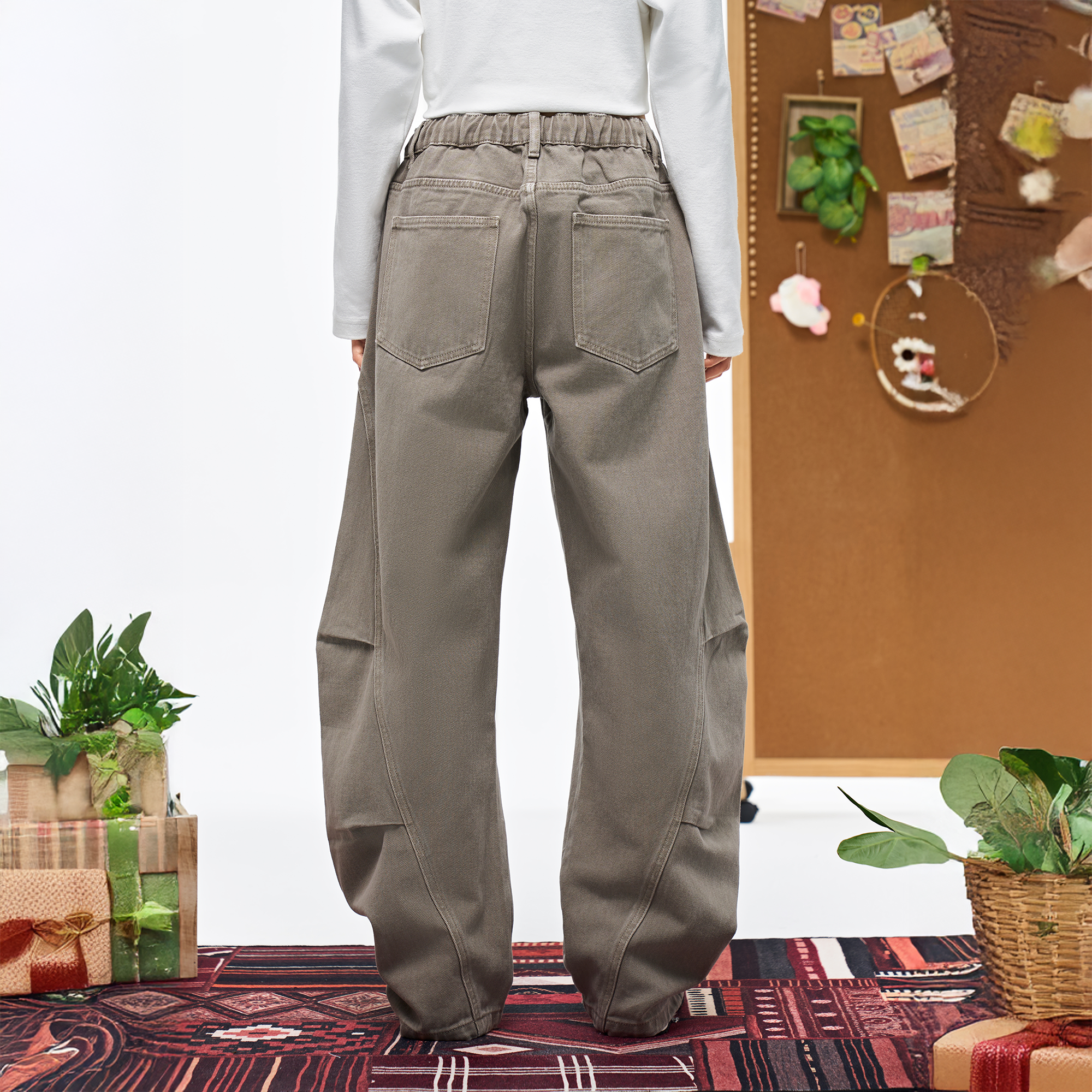 OVERLAPS Washed Drawstring Barrel-Leg Utility Pants-Pants-S-Free Shipping Leatheretro