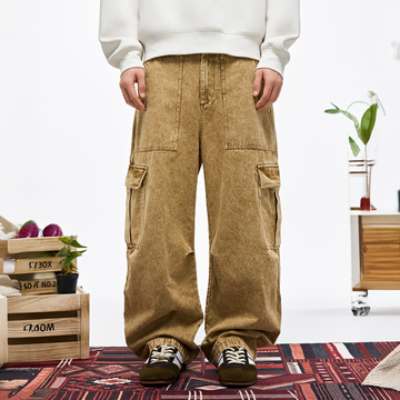 OVERLAPS Washed Utility Cargo Trousers-Pants-S-Free Shipping Leatheretro
