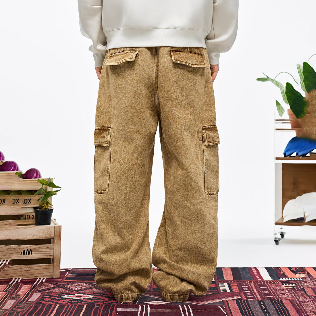 OVERLAPS Washed Utility Cargo Trousers-Pants-S-Free Shipping Leatheretro