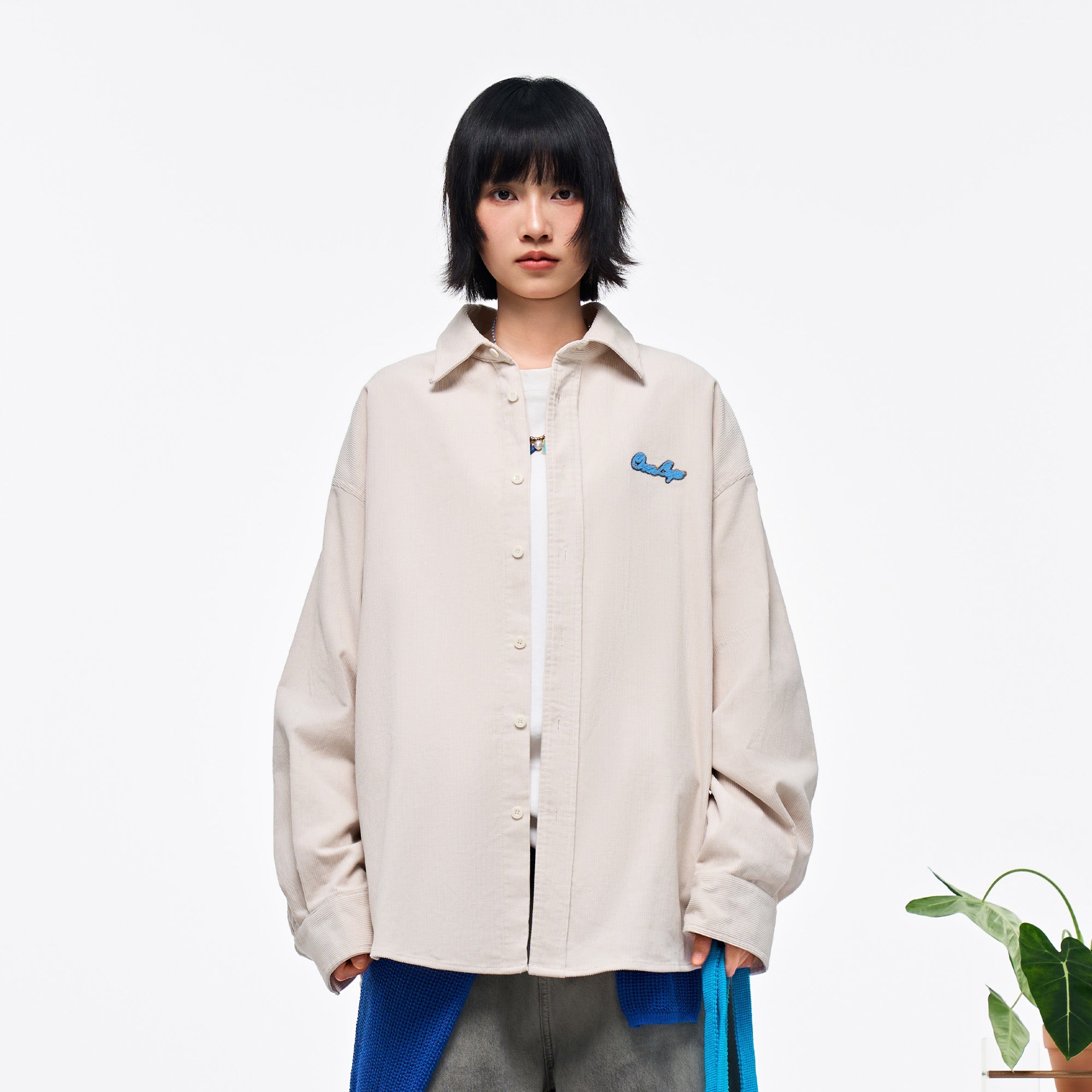 OVERLAPS Essential Embroidered Oversized Shirt-Shirt-S-Apricot-Free Shipping Leatheretro