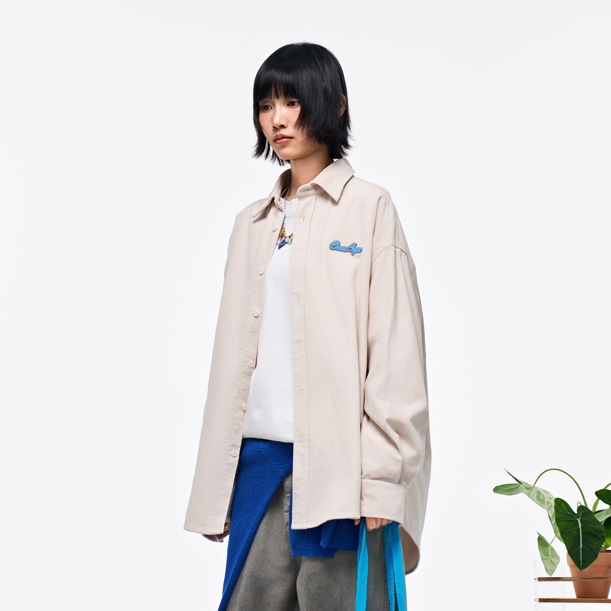 OVERLAPS Essential Embroidered Oversized Shirt-Shirt-S-Blue-Free Shipping Leatheretro