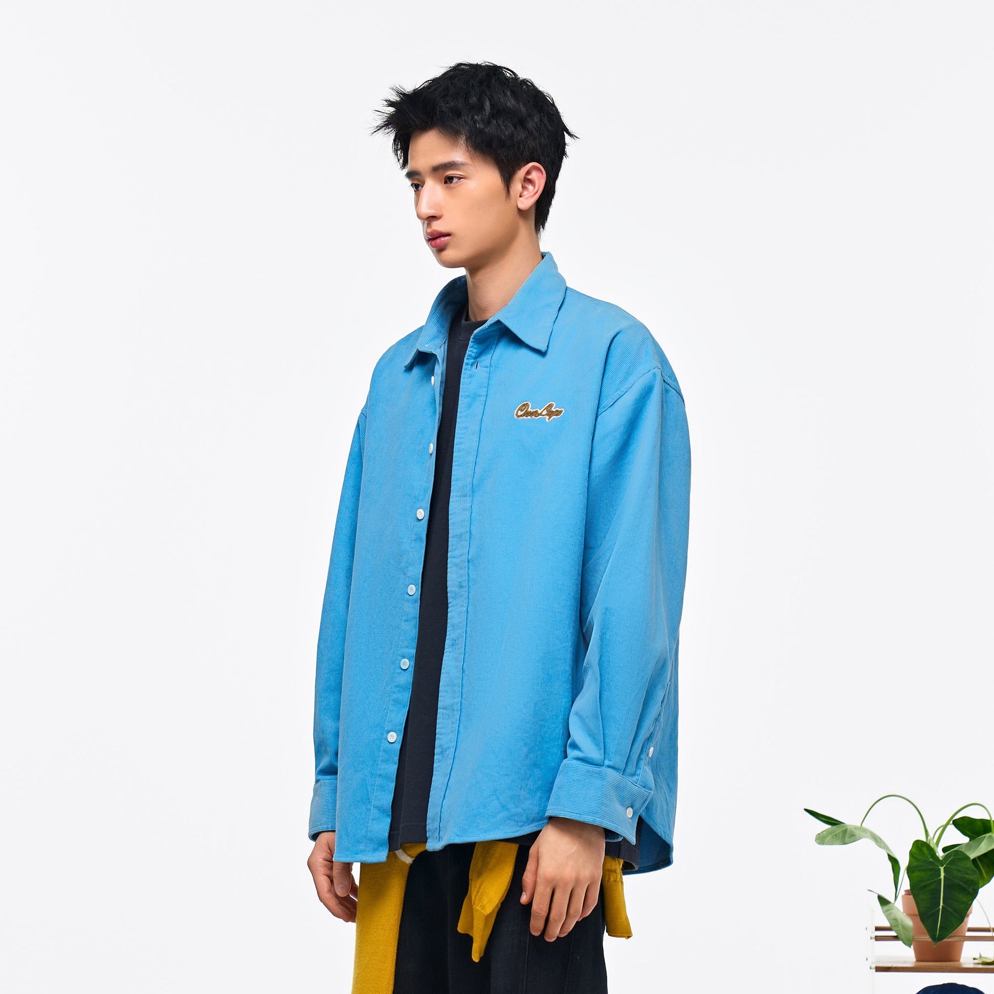 OVERLAPS Essential Embroidered Oversized Shirt-Shirt-S-Blue-Free Shipping Leatheretro