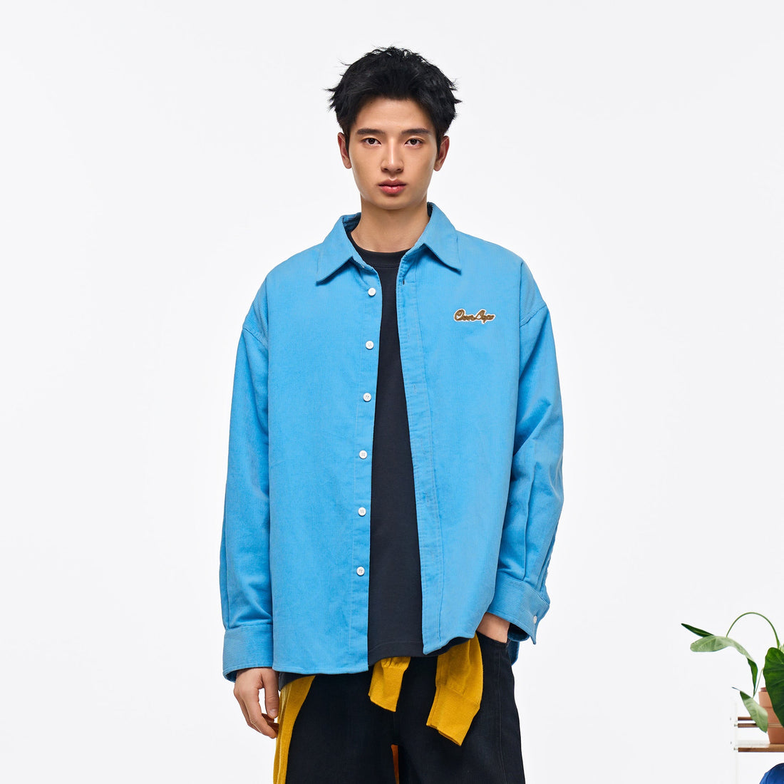OVERLAPS Essential Embroidered Oversized Shirt-Shirt-S-Blue-Free Shipping Leatheretro