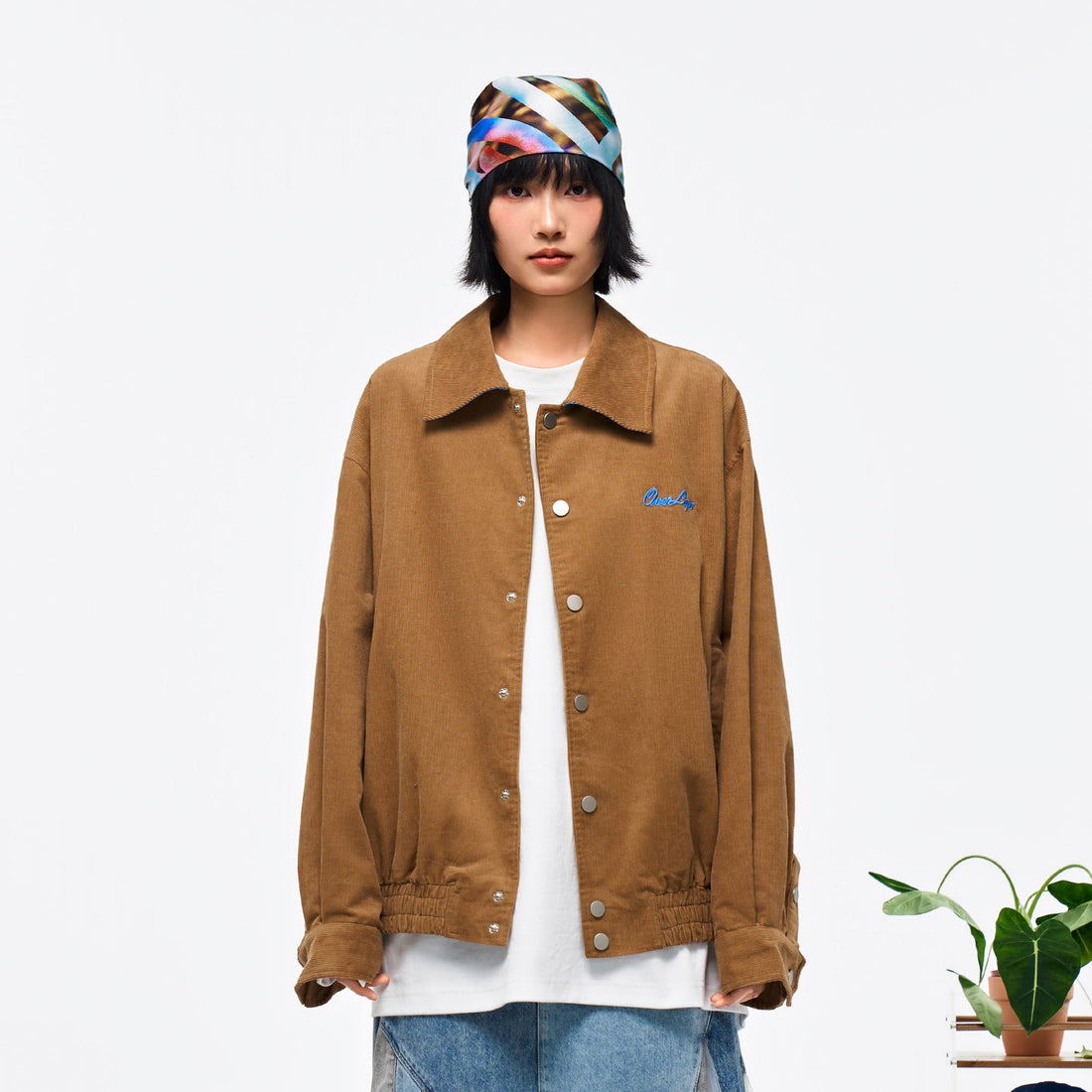 OVERLAPS Embroidered LOGO Utility Snap Jacket-Jacket-S-Blue-Free Shipping Leatheretro