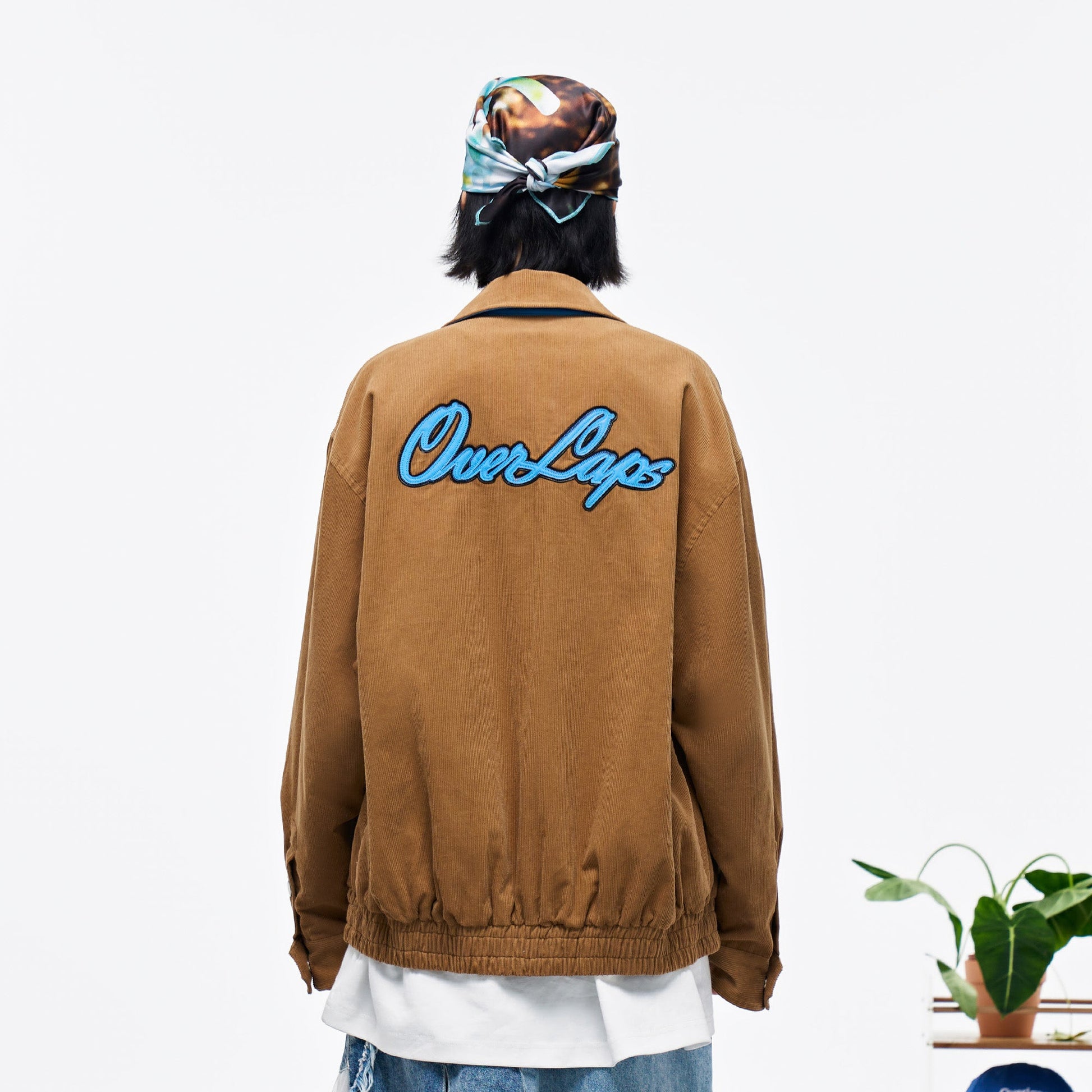 OVERLAPS Embroidered LOGO Utility Snap Jacket-Jacket-S-Blue-Free Shipping Leatheretro