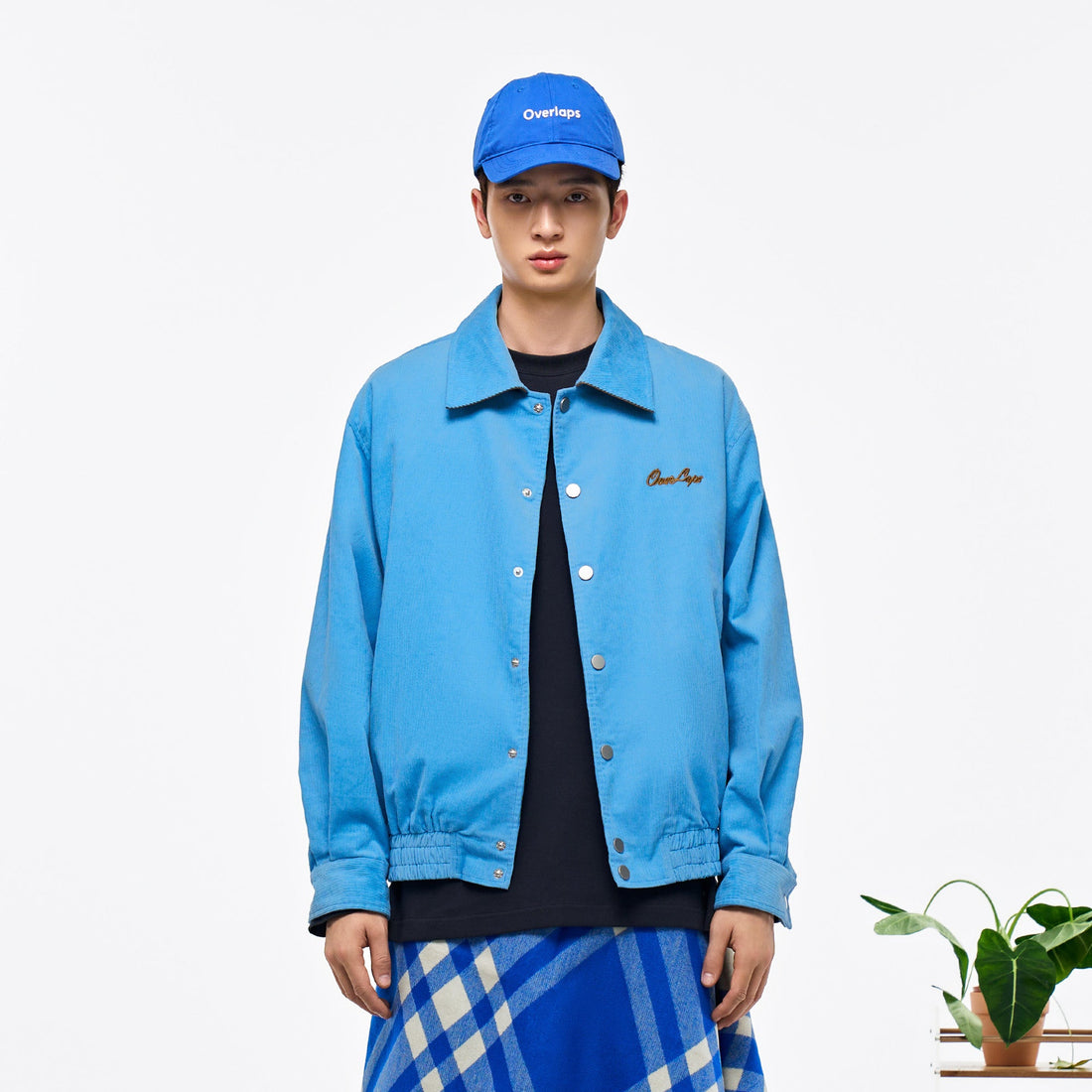 OVERLAPS Embroidered LOGO Utility Snap Jacket-Jacket-S-Blue-Free Shipping Leatheretro