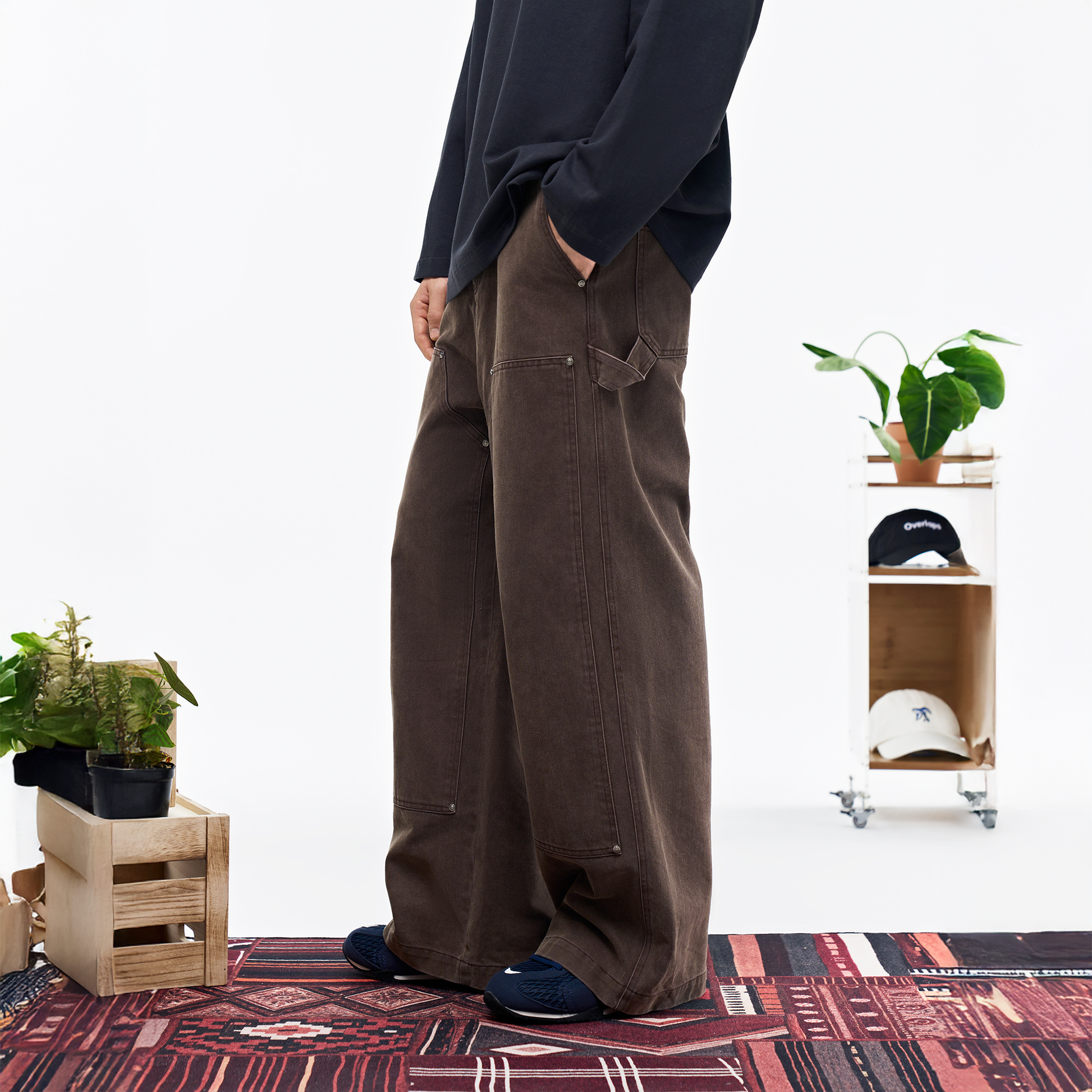 OVERLAPS Double-Knee Straight-Leg Pants-Pants-S-Free Shipping Leatheretro