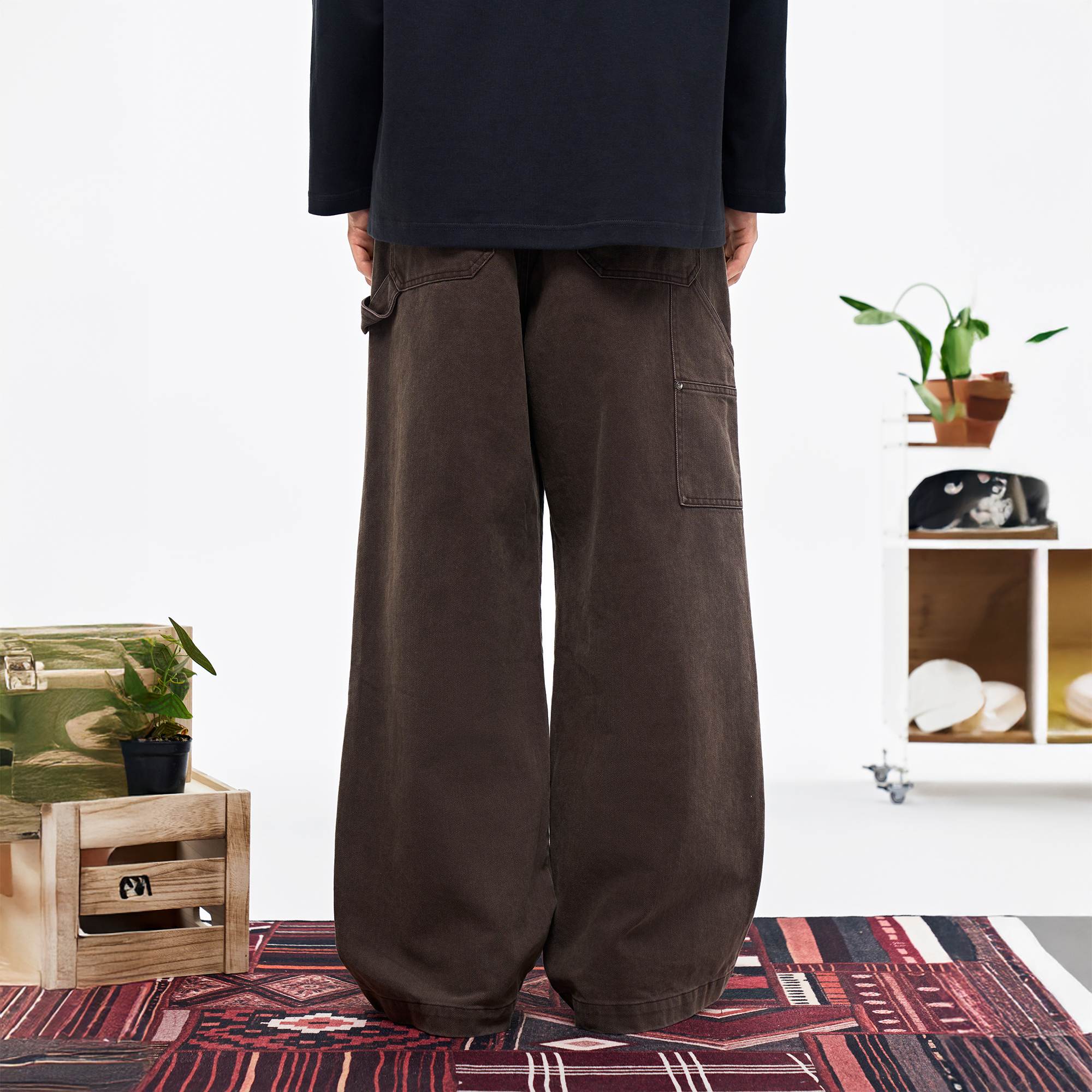 OVERLAPS Double-Knee Straight-Leg Pants-Pants-S-Free Shipping Leatheretro