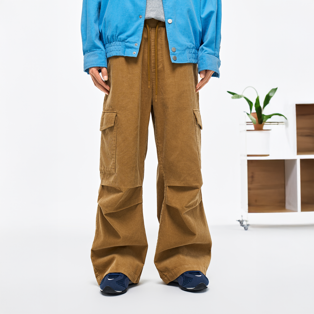 OVERLAPS Corduroy Wide-Leg Stacked Trousers-Pants-S-Free Shipping Leatheretro