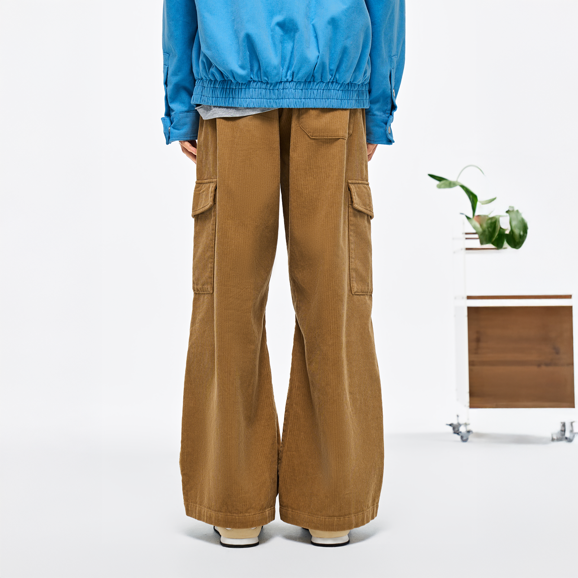 OVERLAPS Corduroy Wide-Leg Stacked Trousers-Pants-S-Free Shipping Leatheretro