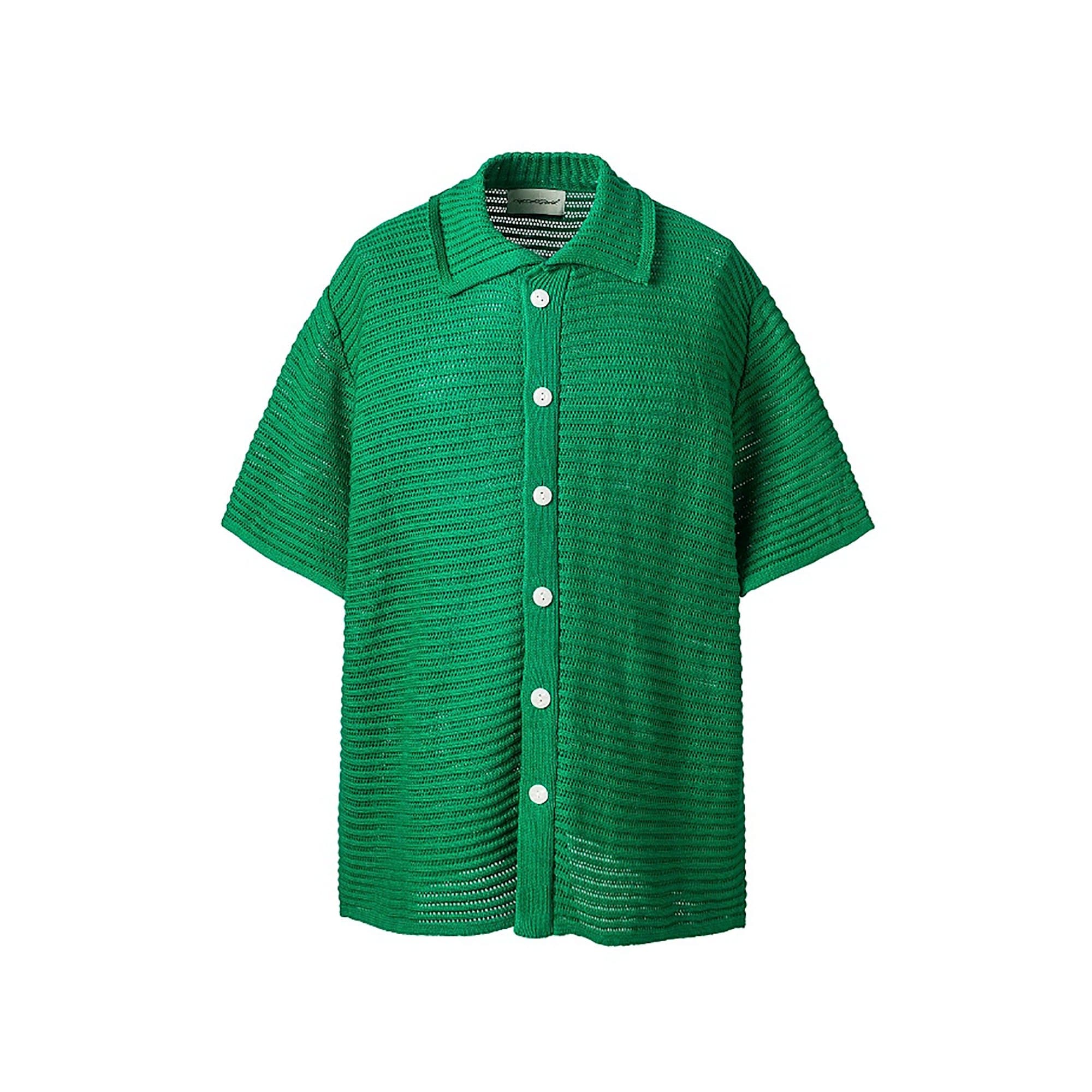 ME DA IGUAL Essential Striped Mesh Button-Up Half Shirt-Half shirt-M-Free Shipping Leatheretro