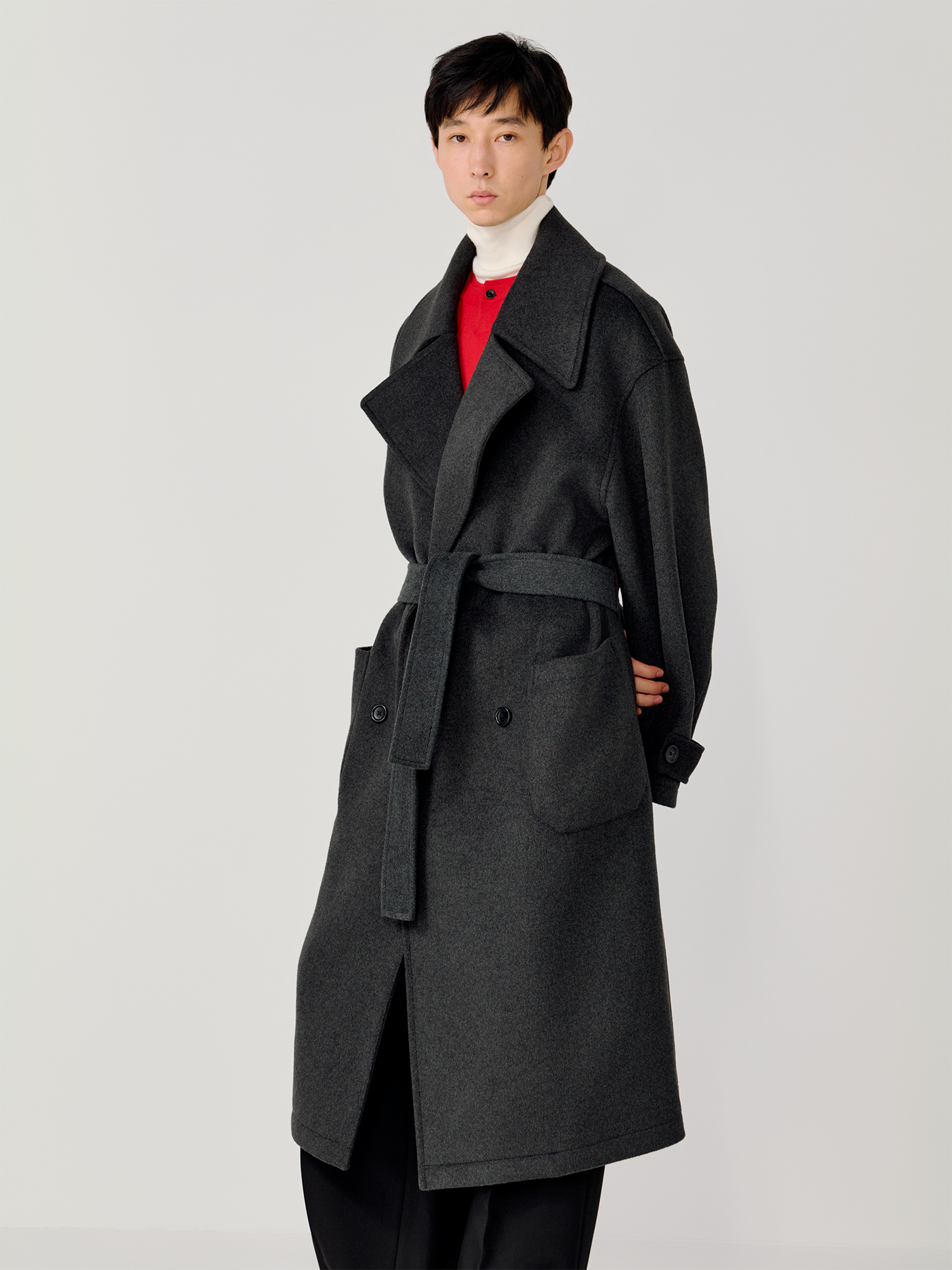 OPICLOTH Belted Wool-Blend Peak Lapel Overcoat-Jacket-XS-Free Shipping Leatheretro