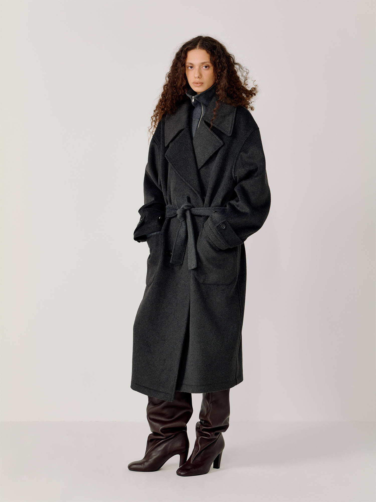 OPICLOTH Belted Wool-Blend Peak Lapel Overcoat-Jacket-XS-Free Shipping Leatheretro