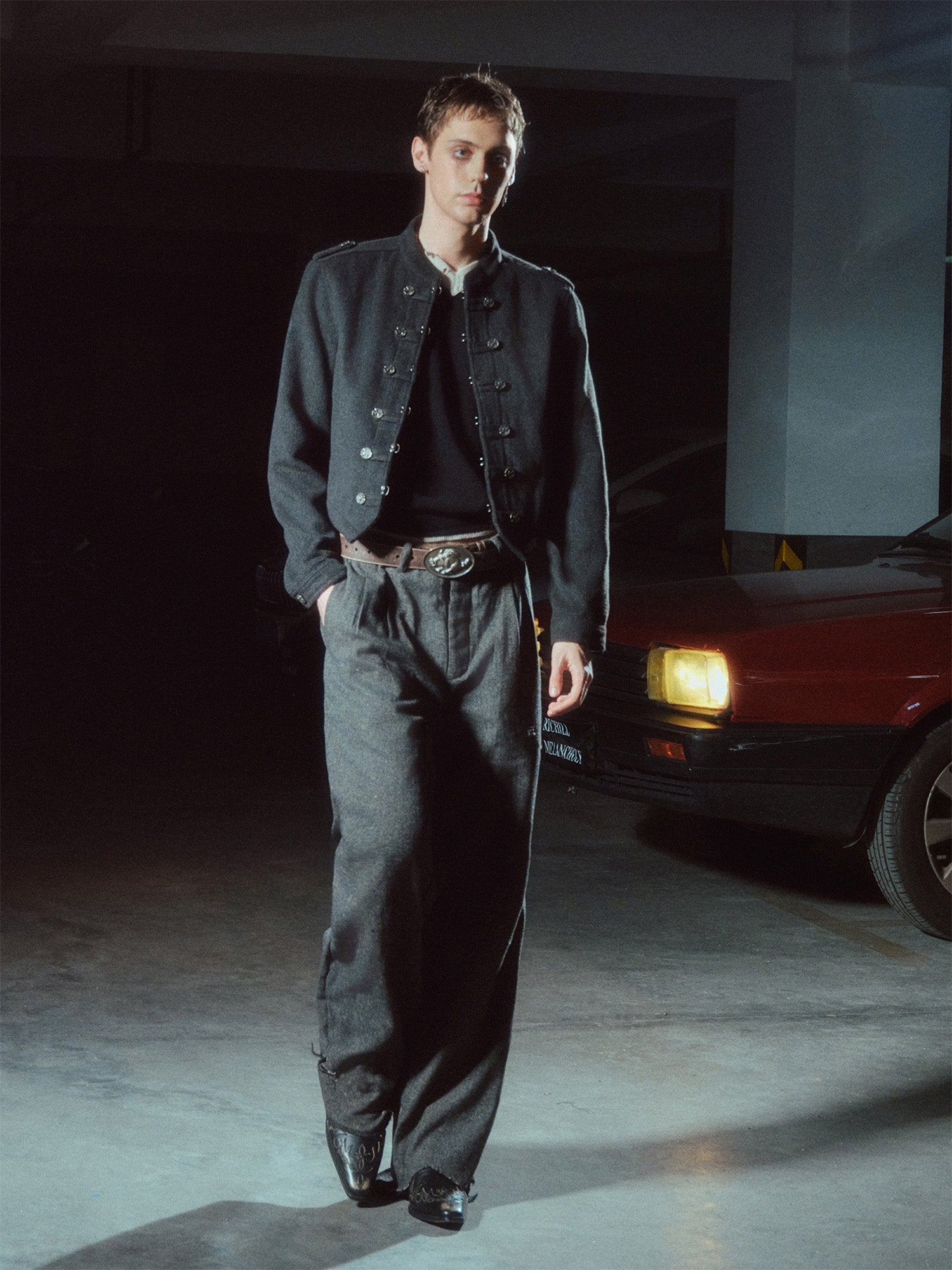 RICHILL Flocked Napoleon Button Cropped Jacket-Jacket-S (Preorder)-Free Shipping Leatheretro