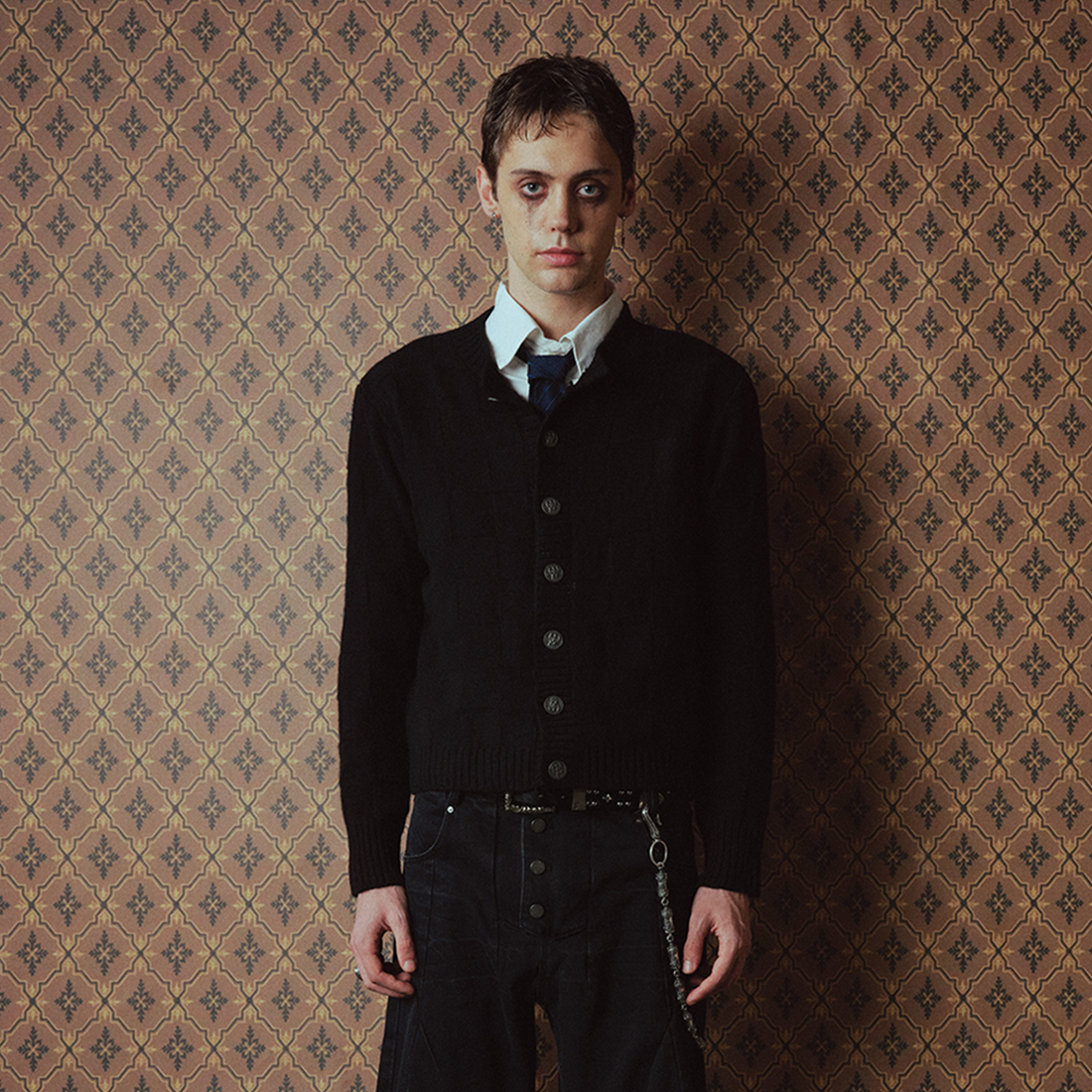 RICHILL Classic Grid Crewneck Cardigan-Sweater-S-Free Shipping Leatheretro