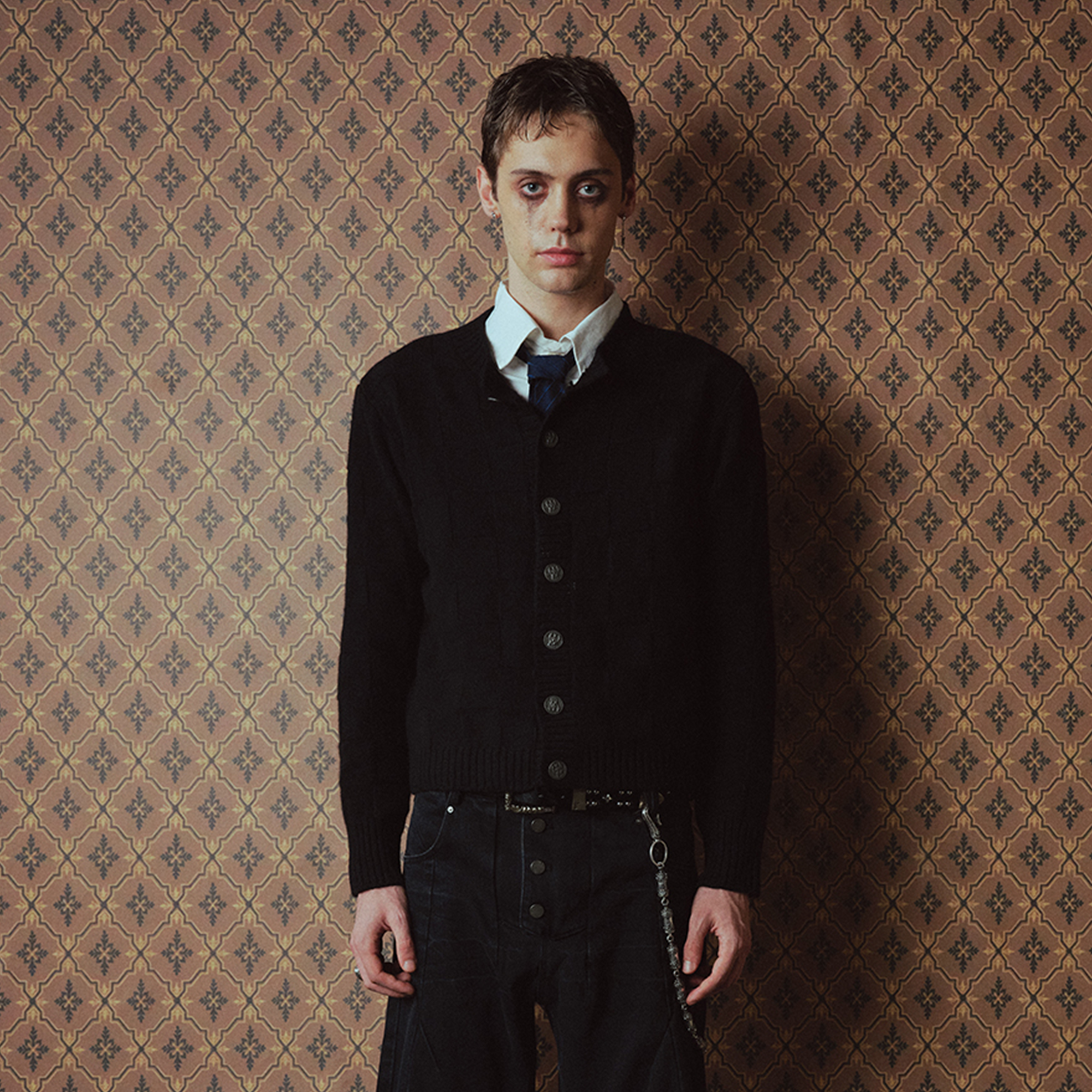 RICHILL Classic Grid Crewneck Cardigan-Sweater-S-Free Shipping Leatheretro