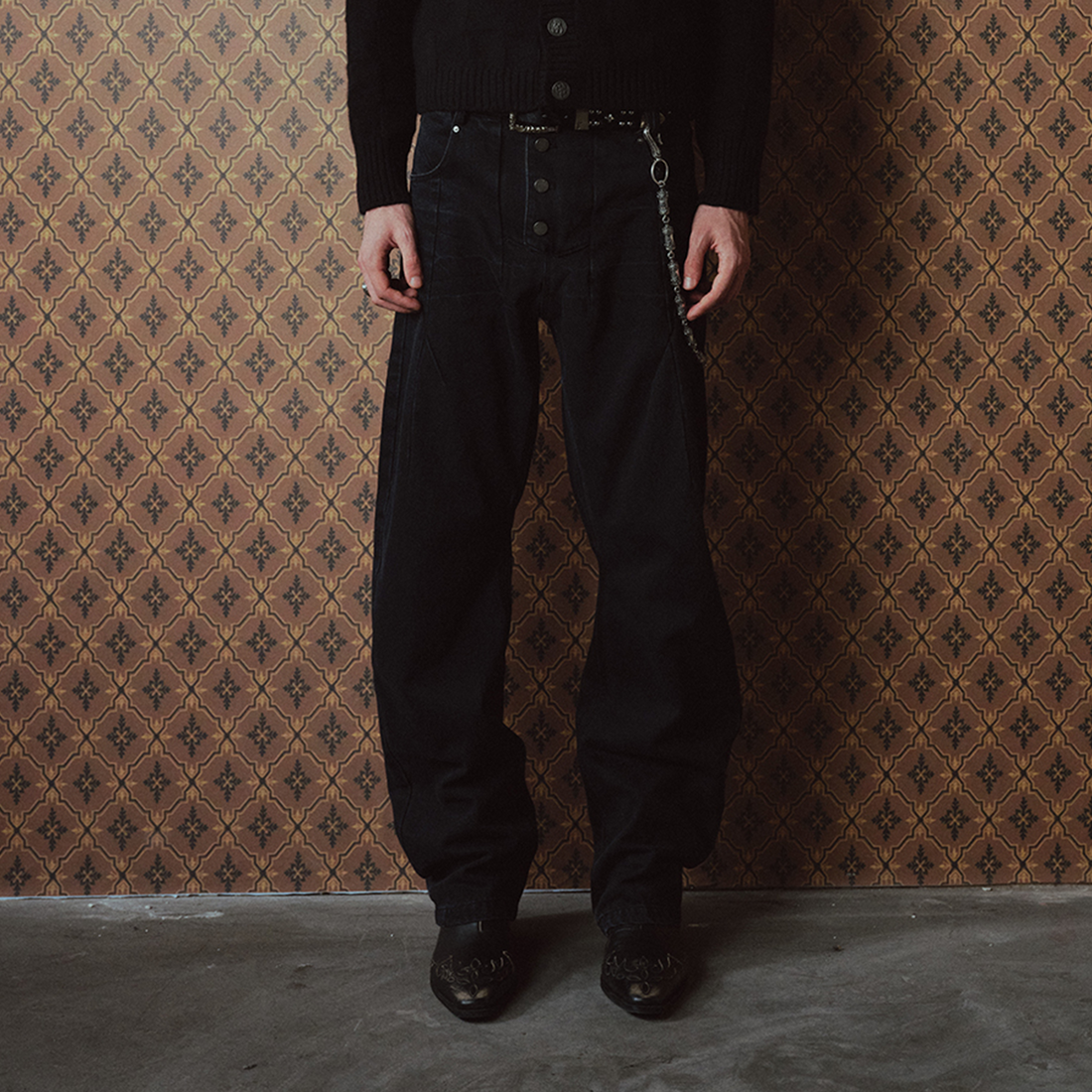 RICHILL Washed Panel Button-Fly Balloon-Leg Jeans-Jeans-S-Free Shipping Leatheretro