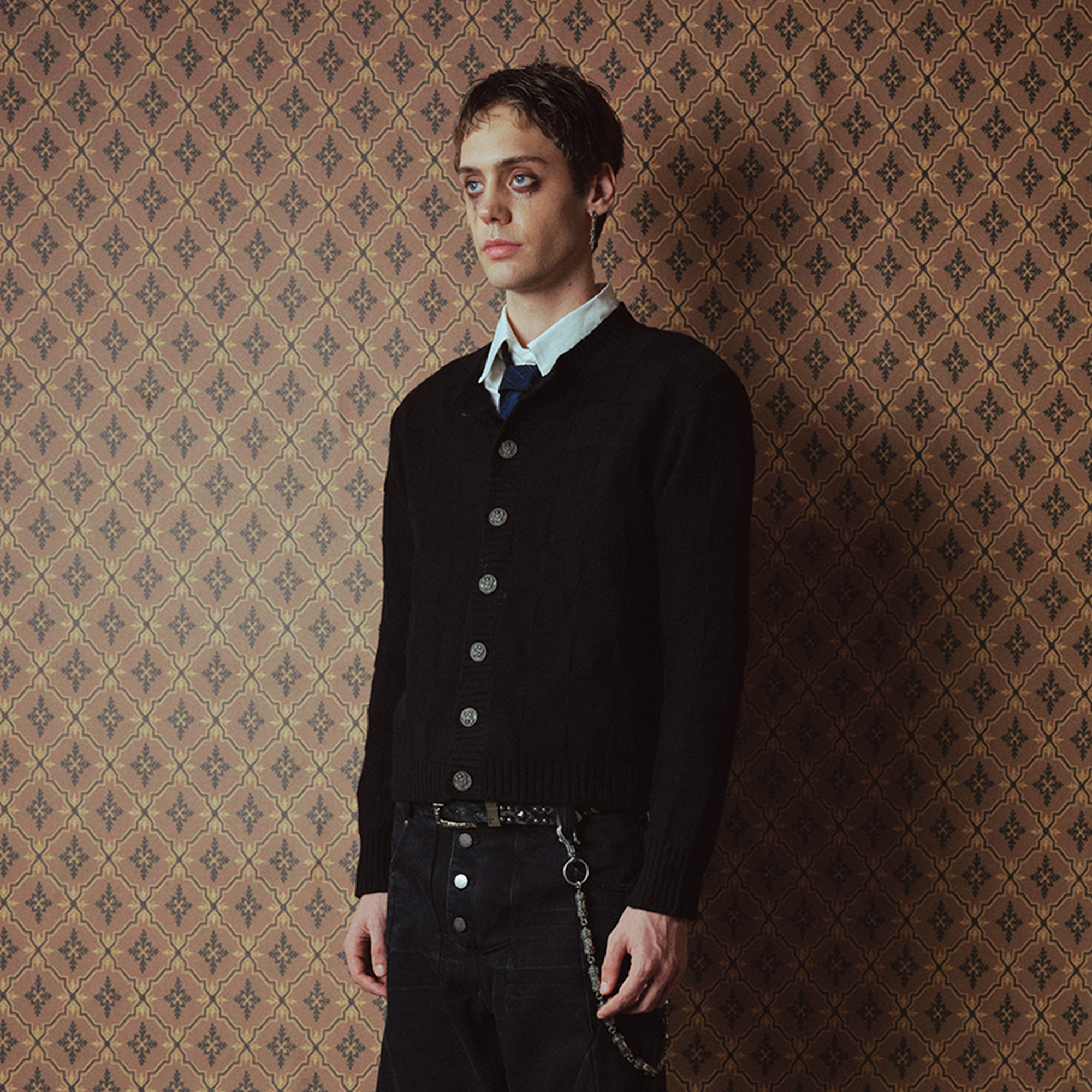 RICHILL Classic Grid Crewneck Cardigan-Sweater-S-Free Shipping Leatheretro