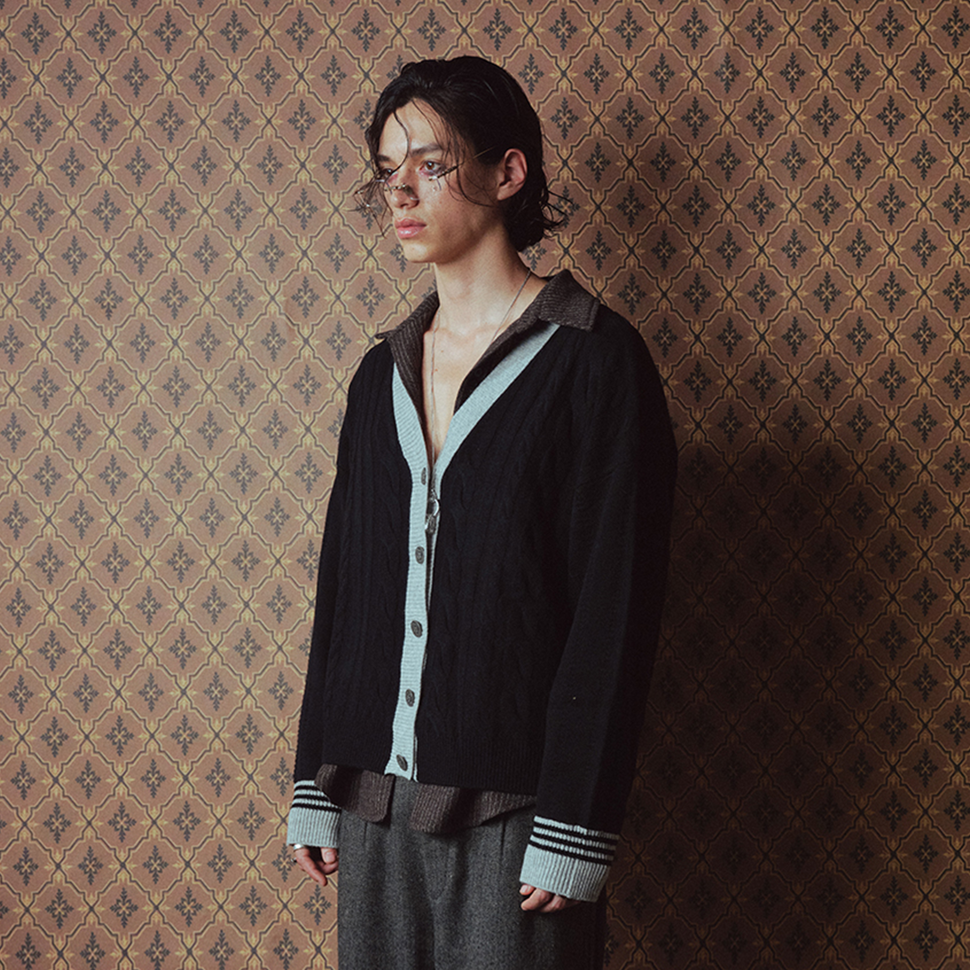 RICHILL Contrast Trim Cable Knit Cardigan-Sweater-S-Free Shipping Leatheretro