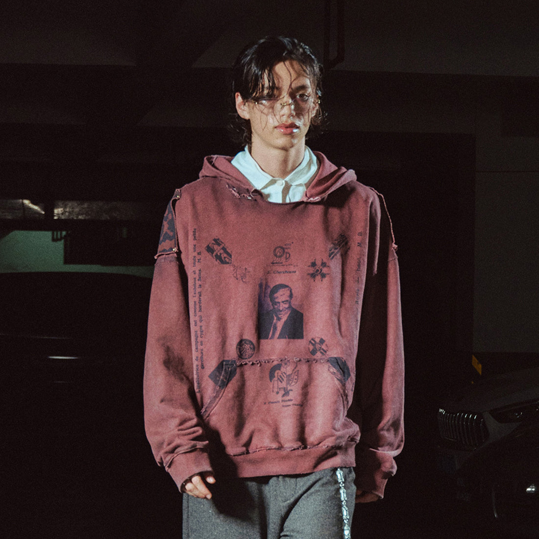 RICHILL Distressed Studded Epaulet Hoodie-Hoodie-S-Free Shipping Leatheretro